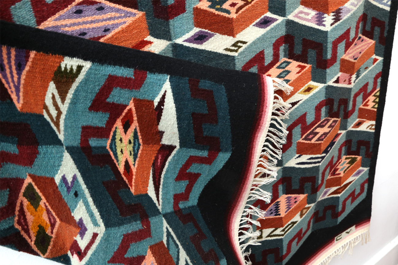 Hand Woven Geometric Wall Tapestry Signed "CV"