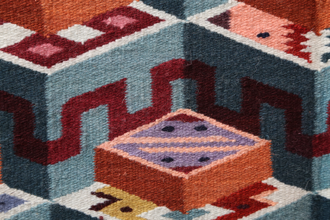 Hand Woven Geometric Wall Tapestry Signed "CV"