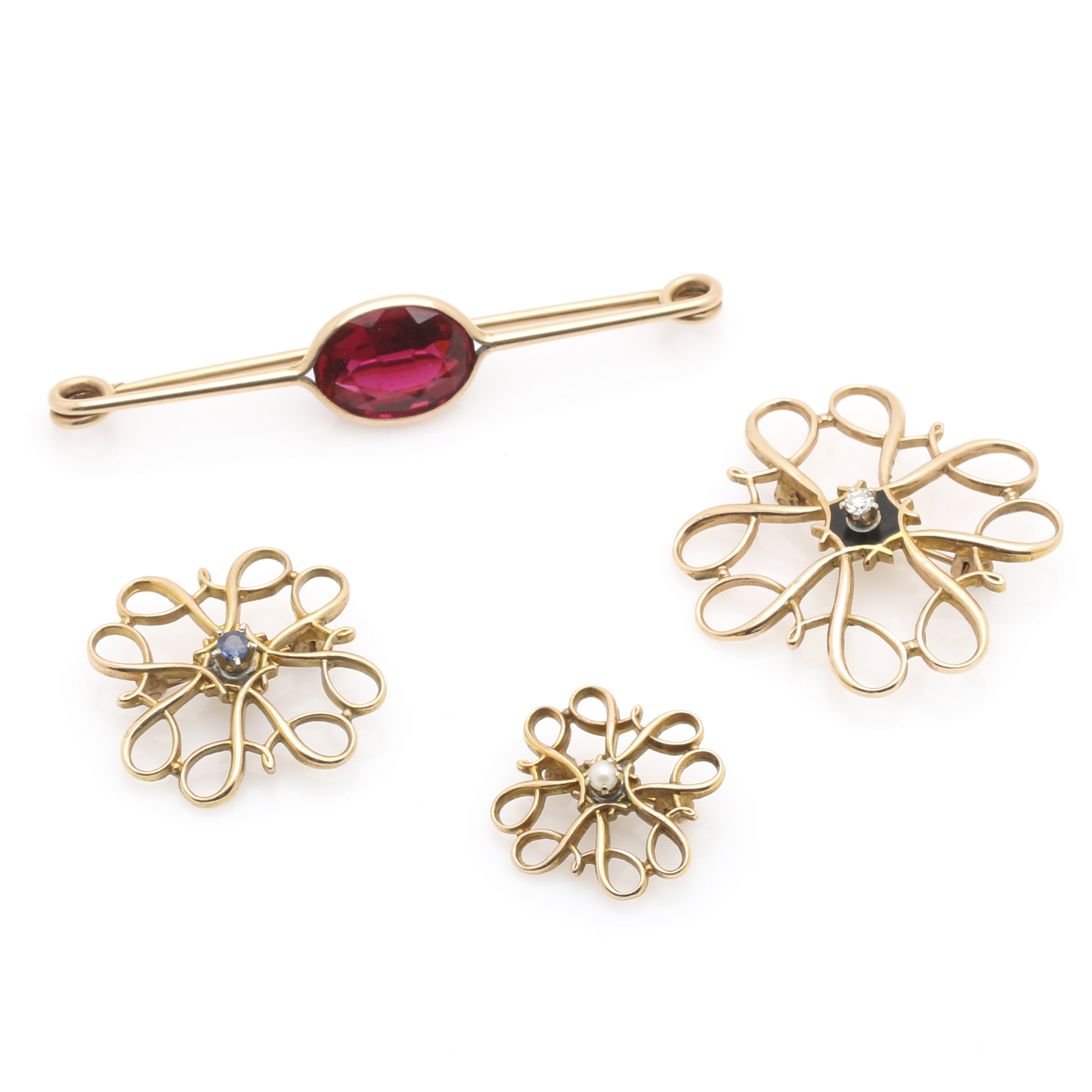 10K Yellow Gold Gemstone Brooches