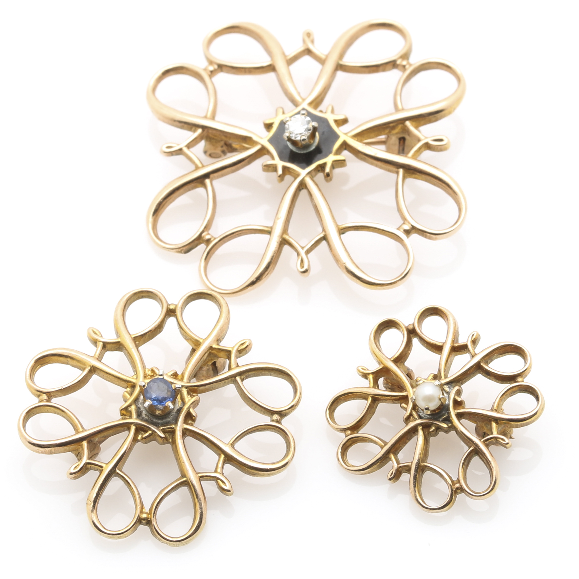 10K Yellow Gold Gemstone Brooches