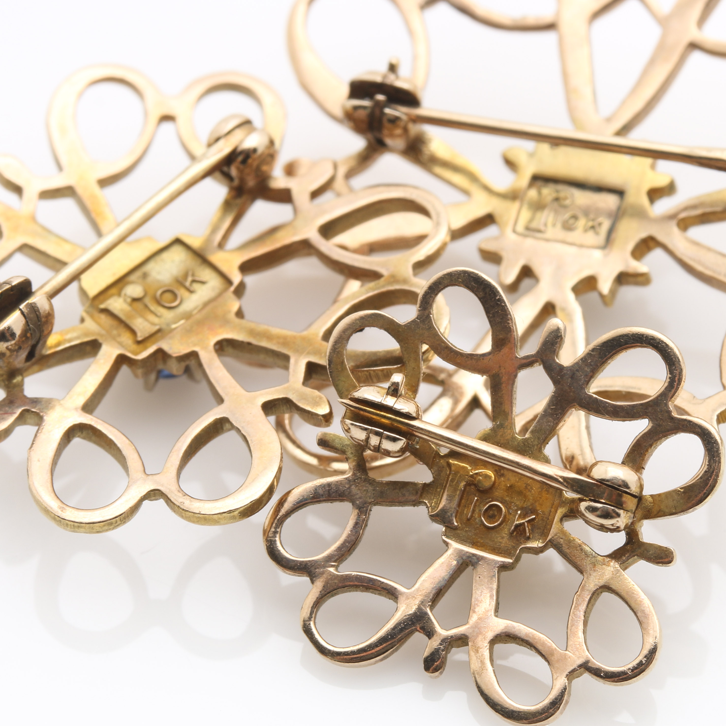 10K Yellow Gold Gemstone Brooches