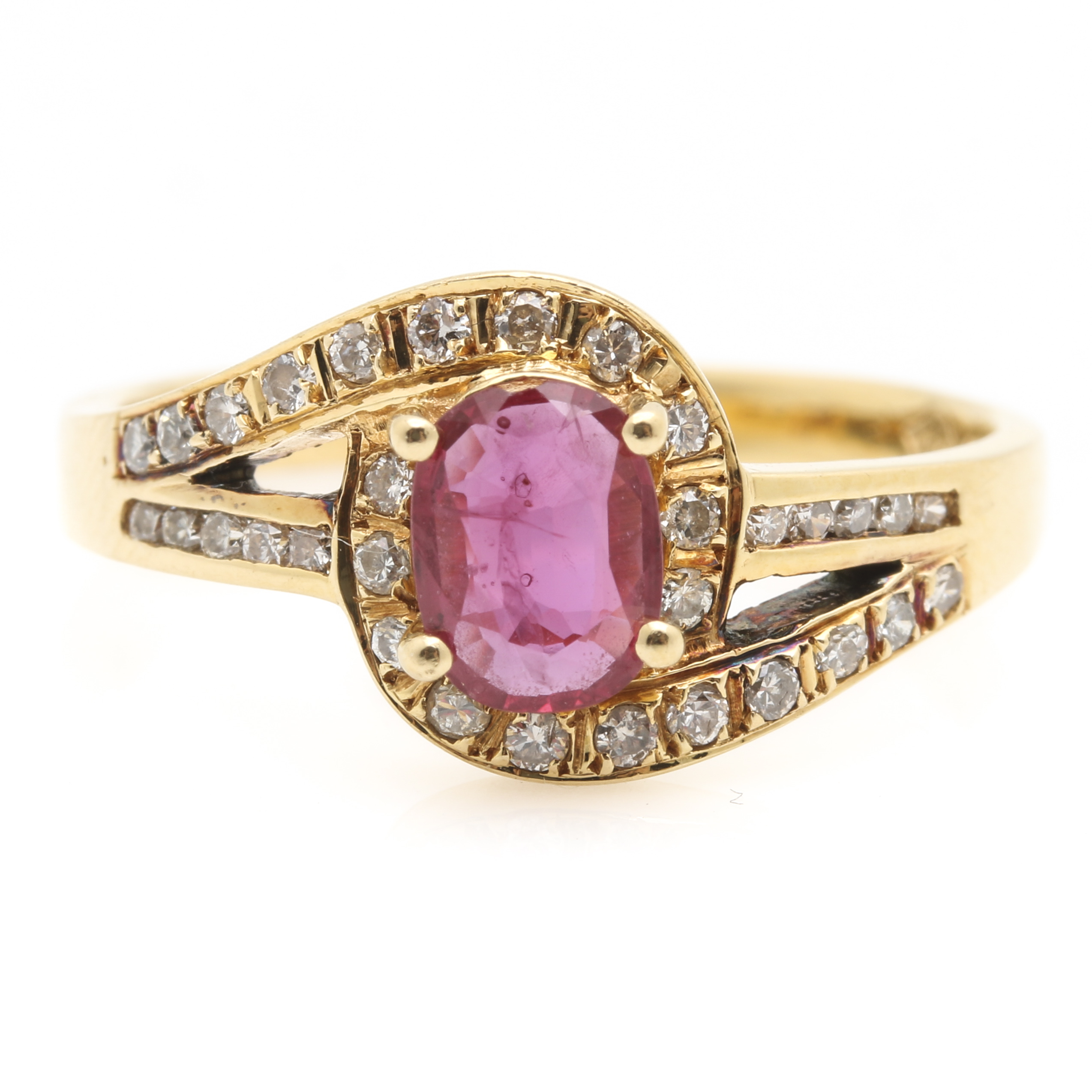 18K Yellow Gold Diamond and Ruby Ring
