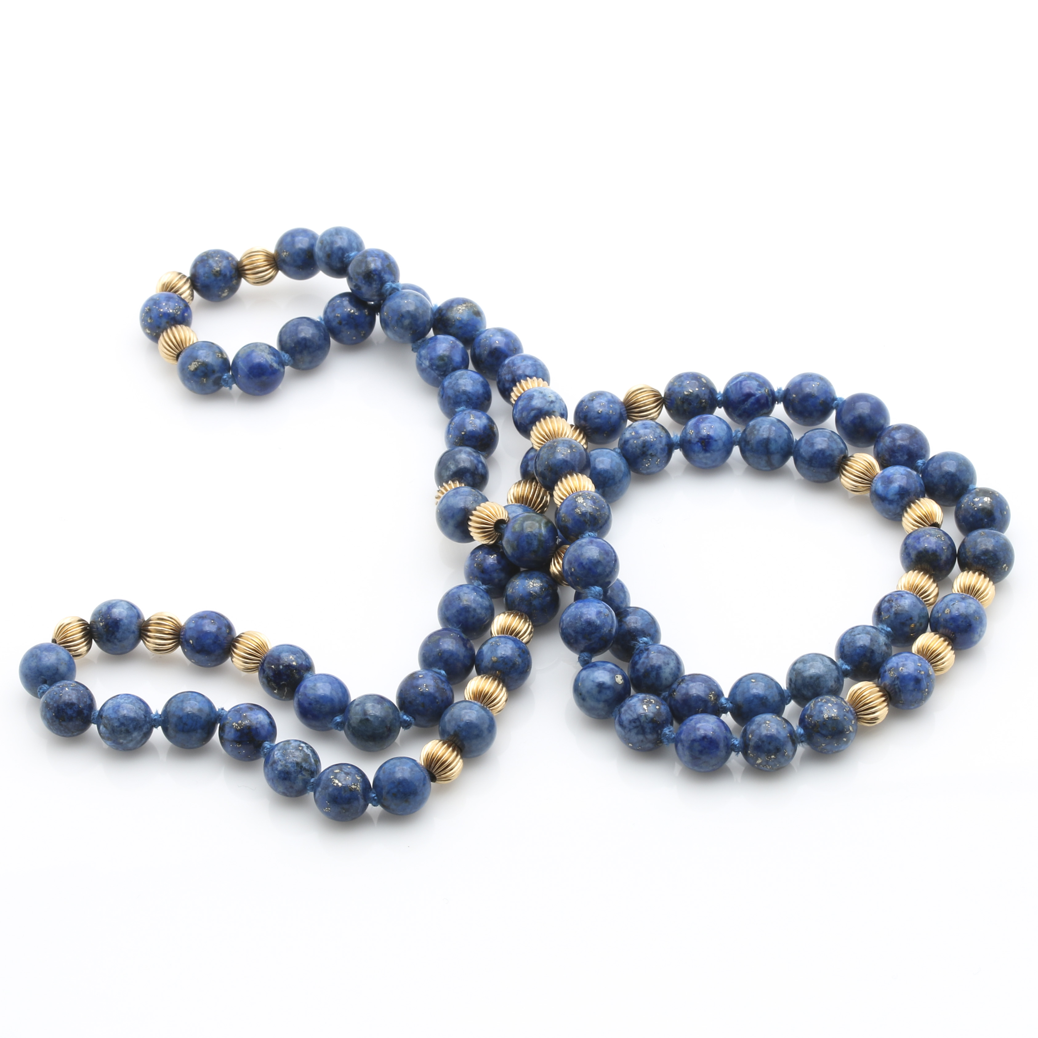 14K Yellow Gold Lapis Lazuli Beaded Necklace