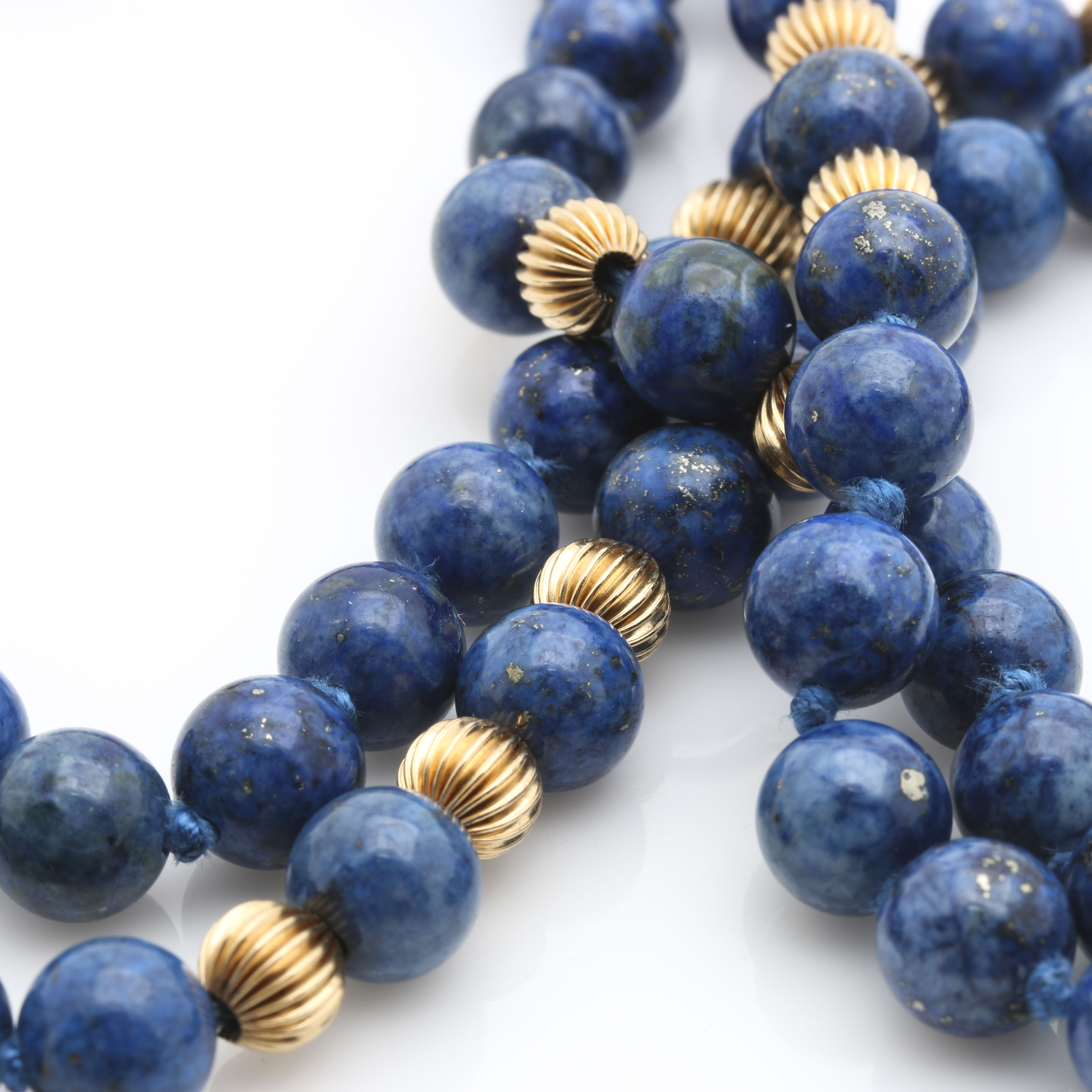 14K Yellow Gold Lapis Lazuli Beaded Necklace
