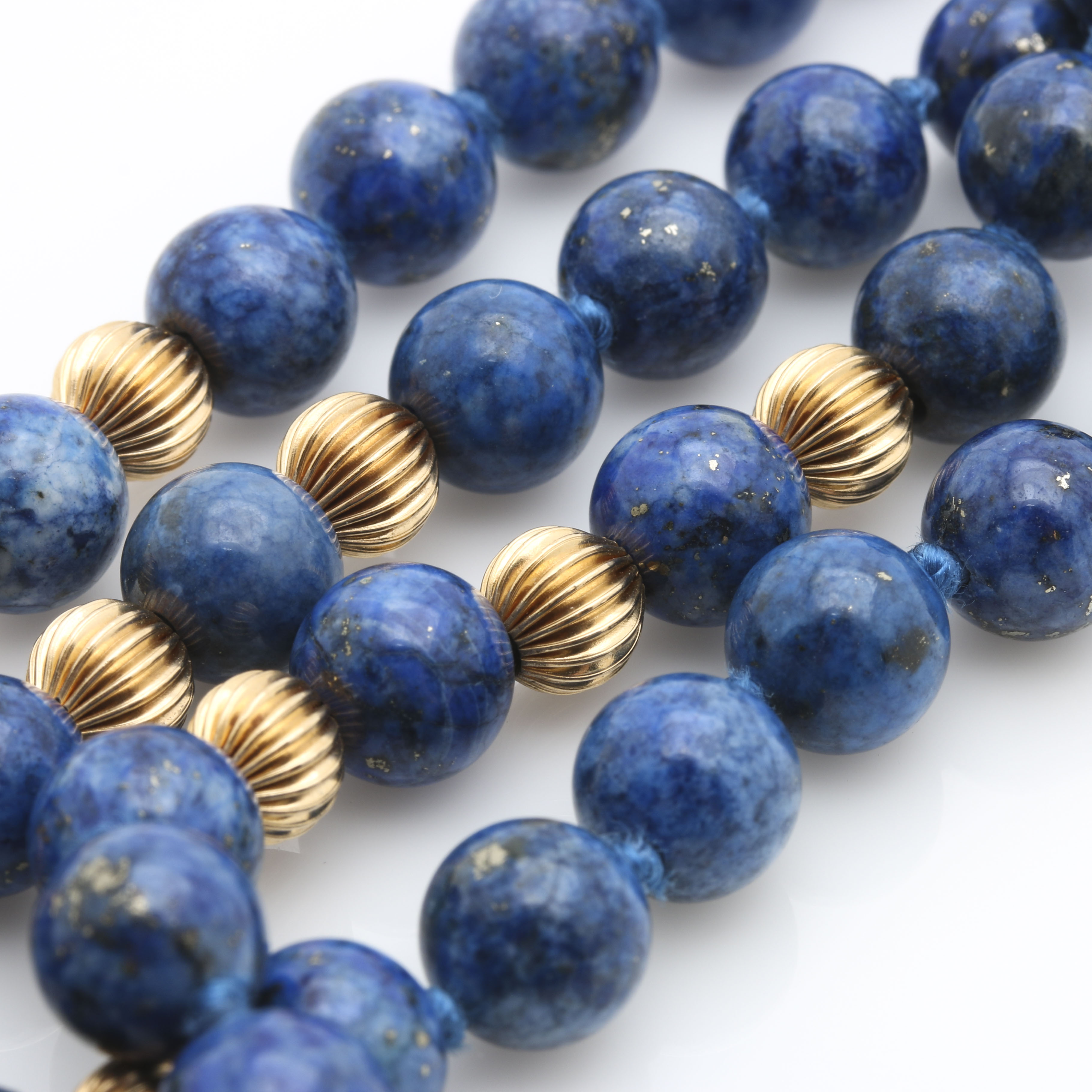 14K Yellow Gold Lapis Lazuli Beaded Necklace
