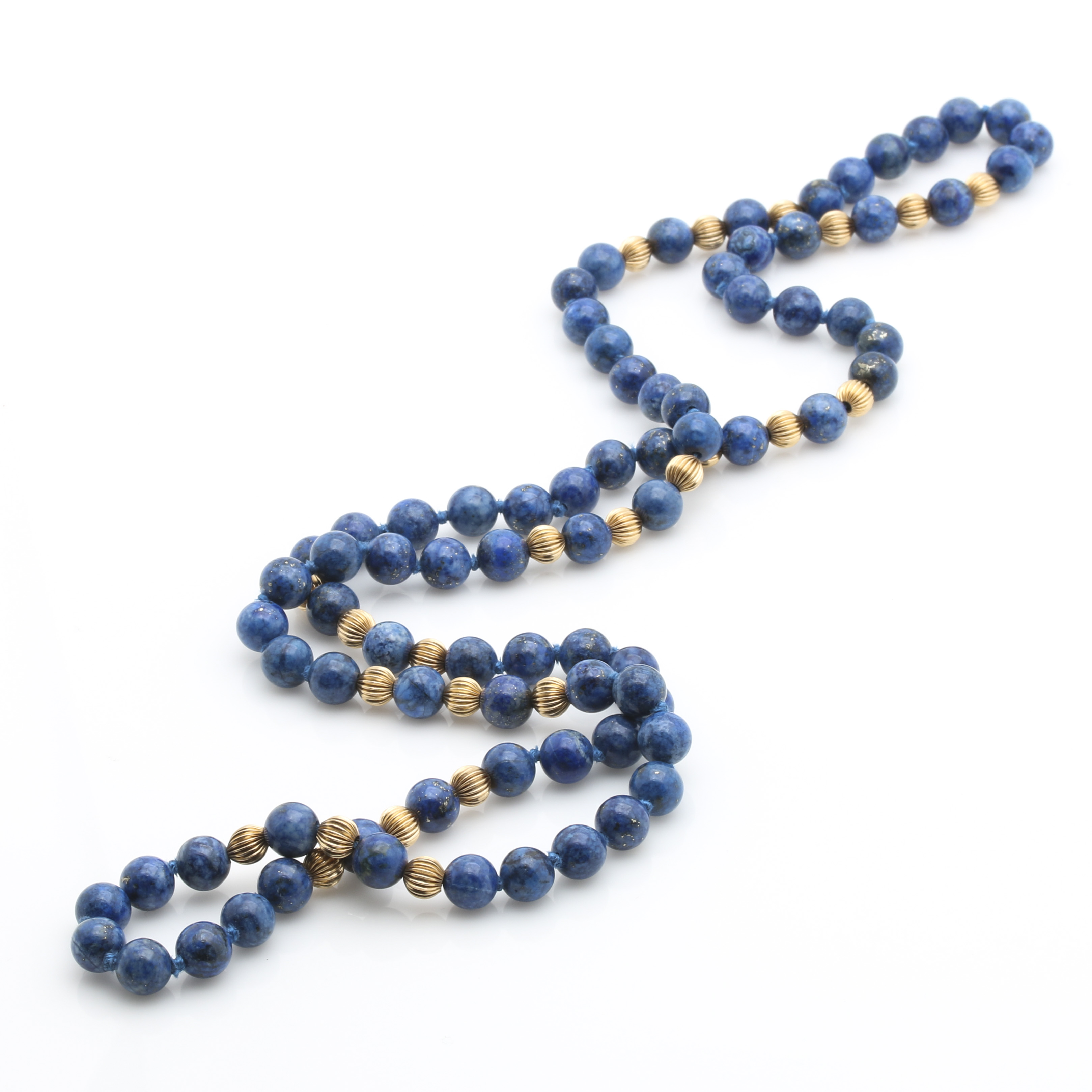 14K Yellow Gold Lapis Lazuli Beaded Necklace