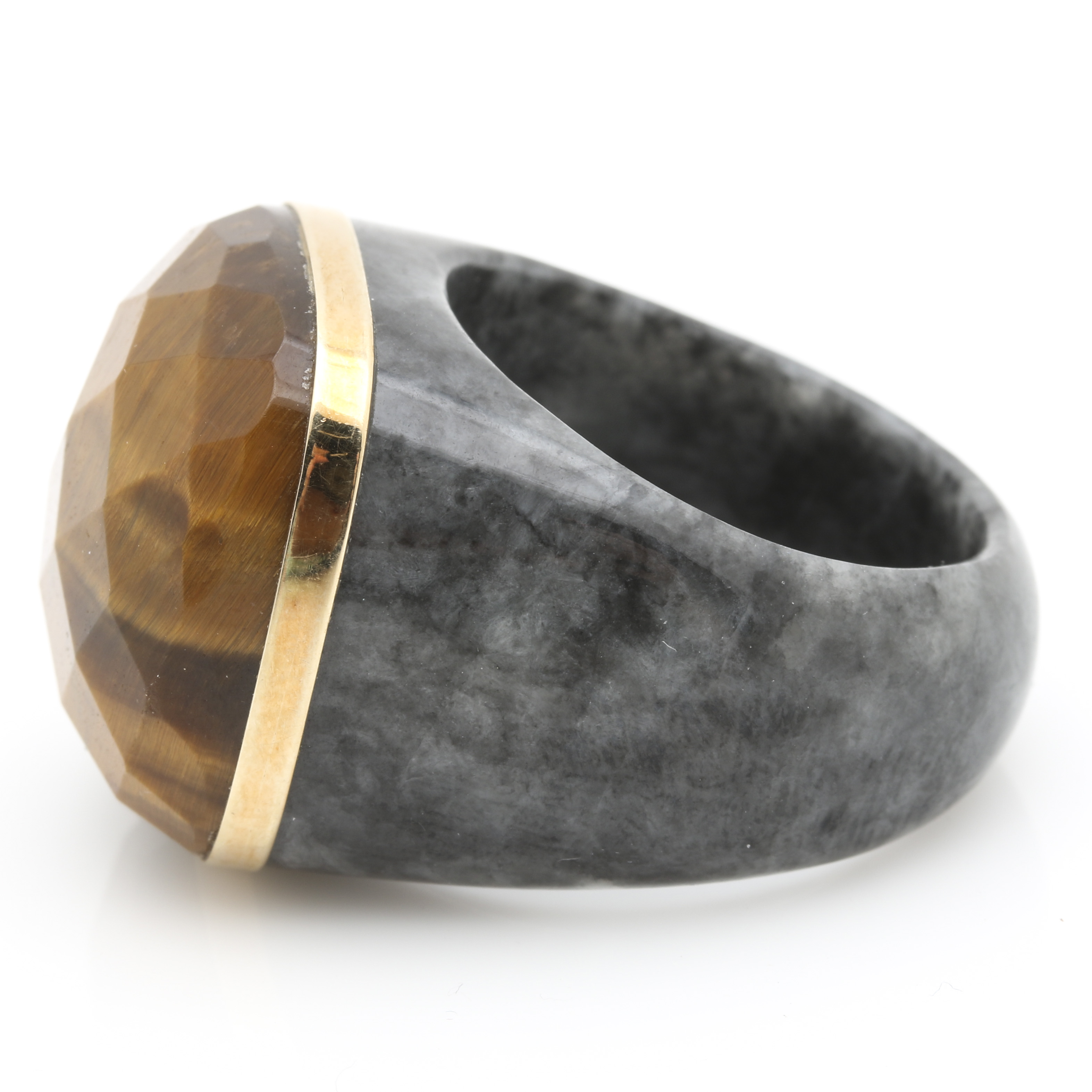 10K Yellow Gold Tiger's Eye and Agate Cocktail Ring