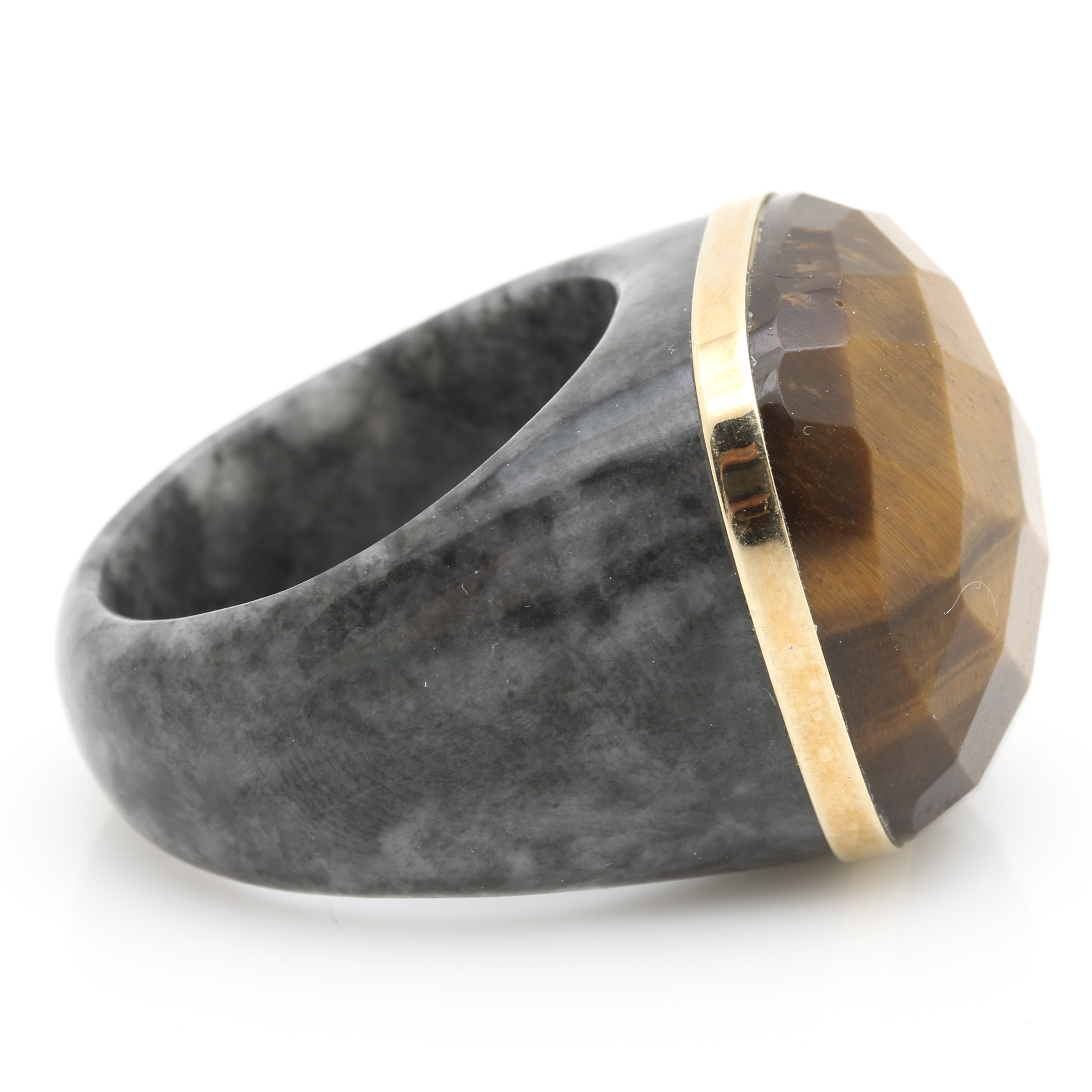 10K Yellow Gold Tiger's Eye and Agate Cocktail Ring