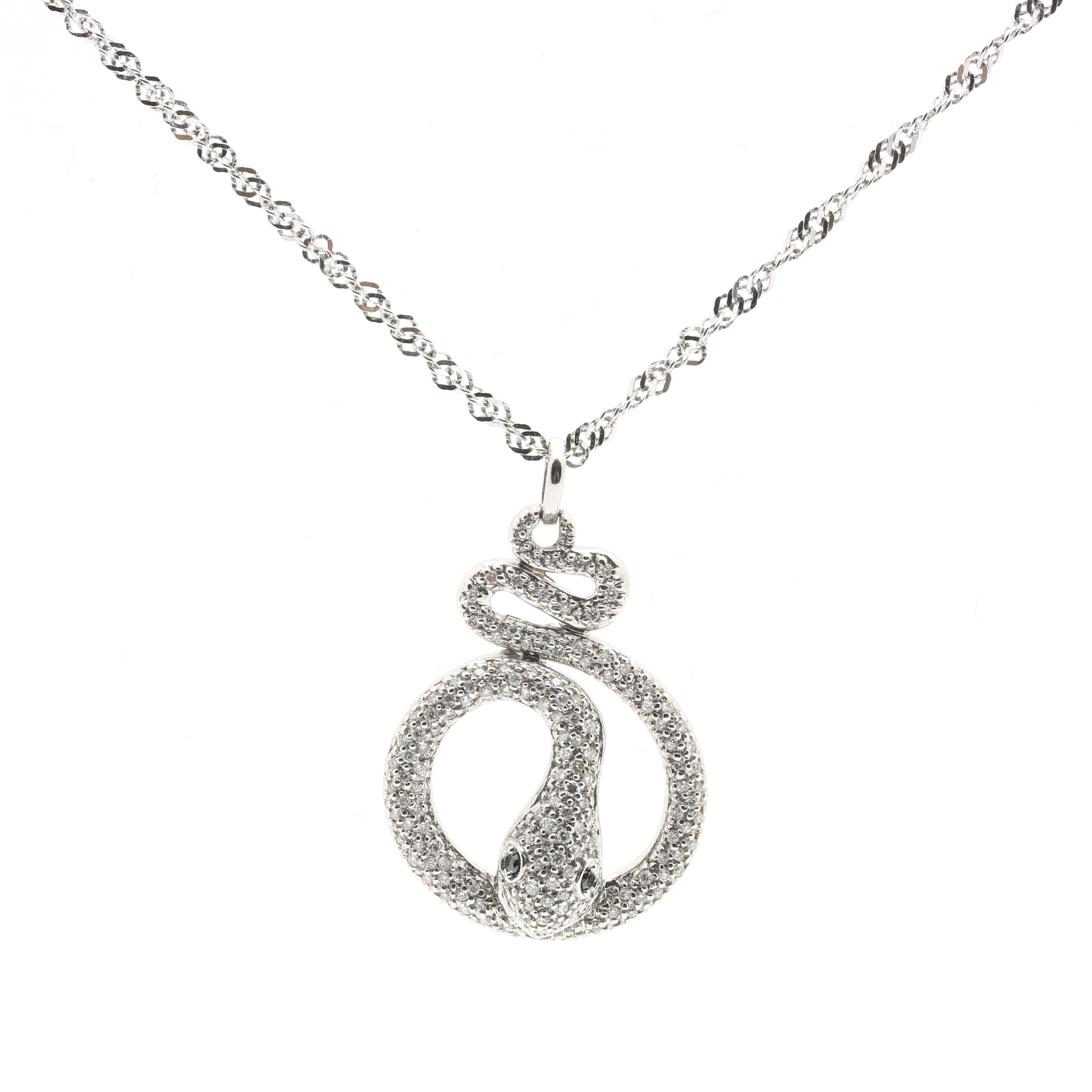 14K White Gold Diamond Serpent Pendant Necklace
