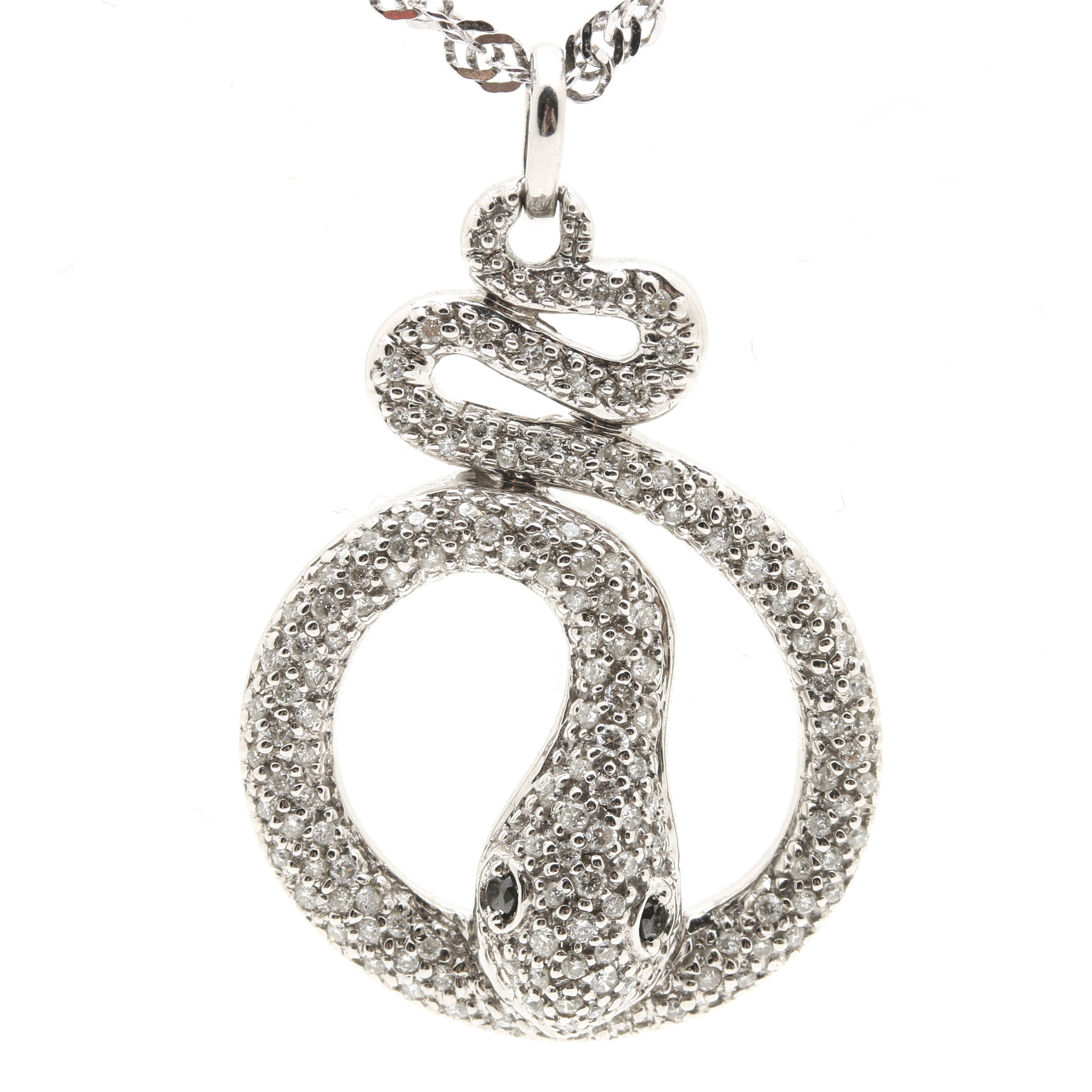 14K White Gold Diamond Serpent Pendant Necklace