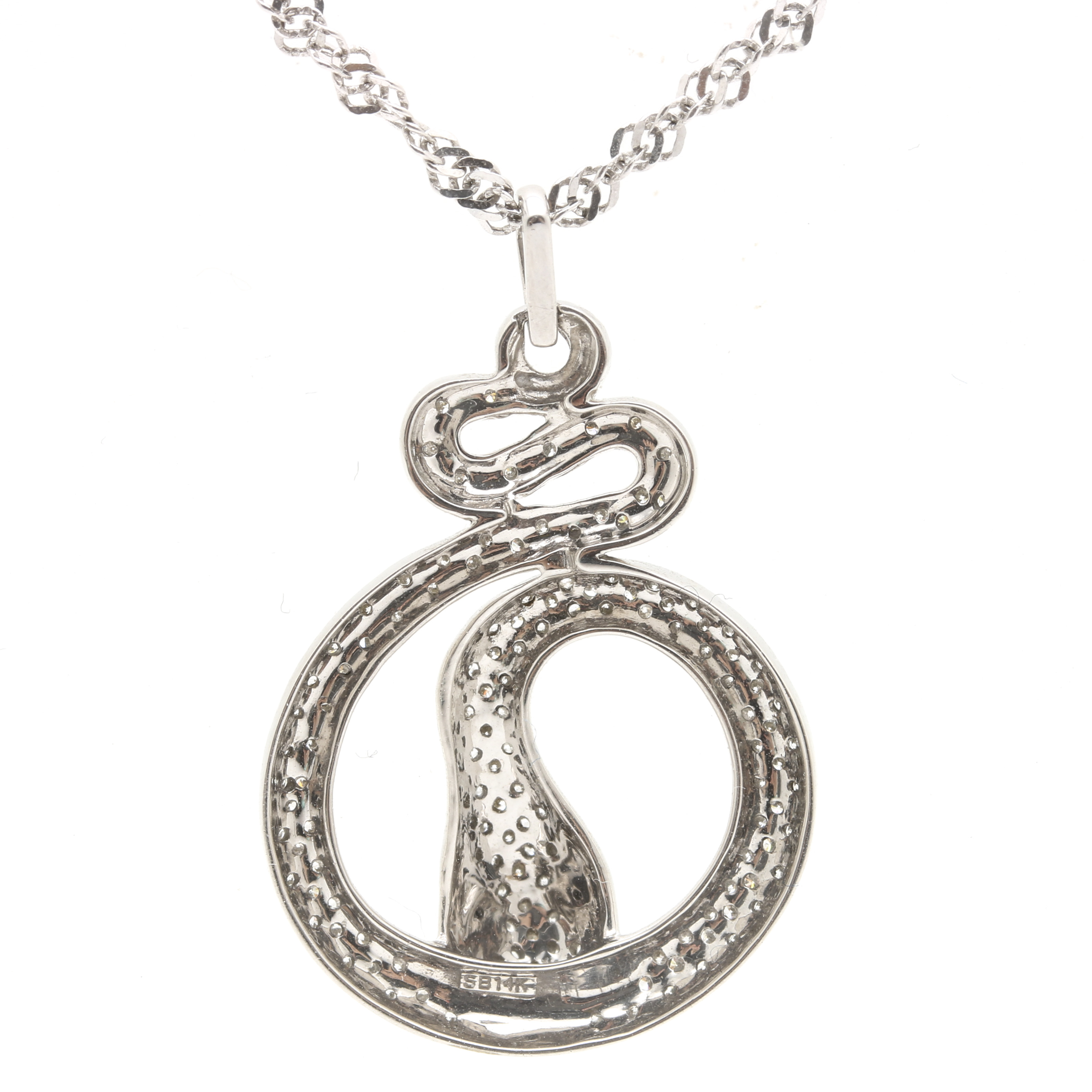 14K White Gold Diamond Serpent Pendant Necklace
