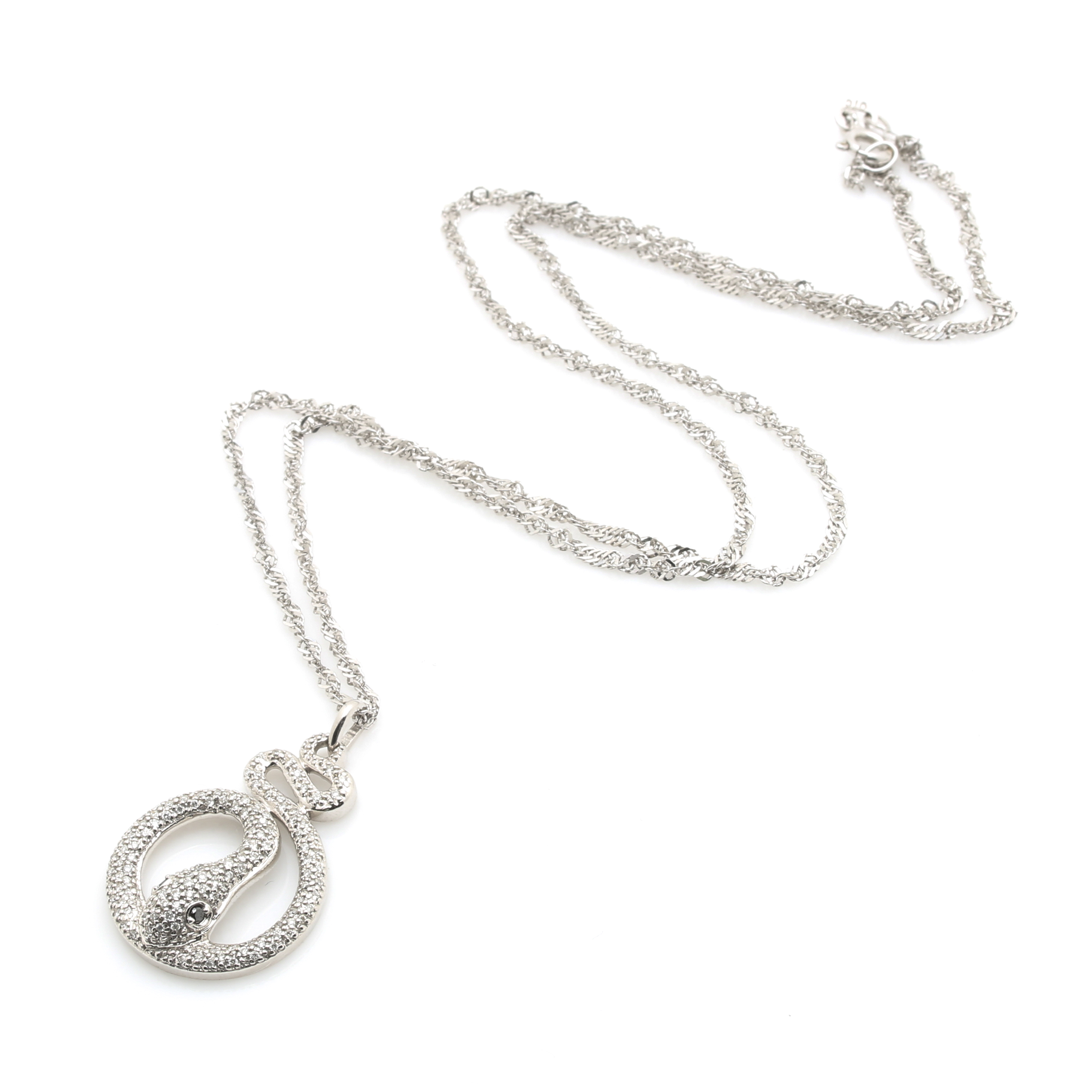 14K White Gold Diamond Serpent Pendant Necklace