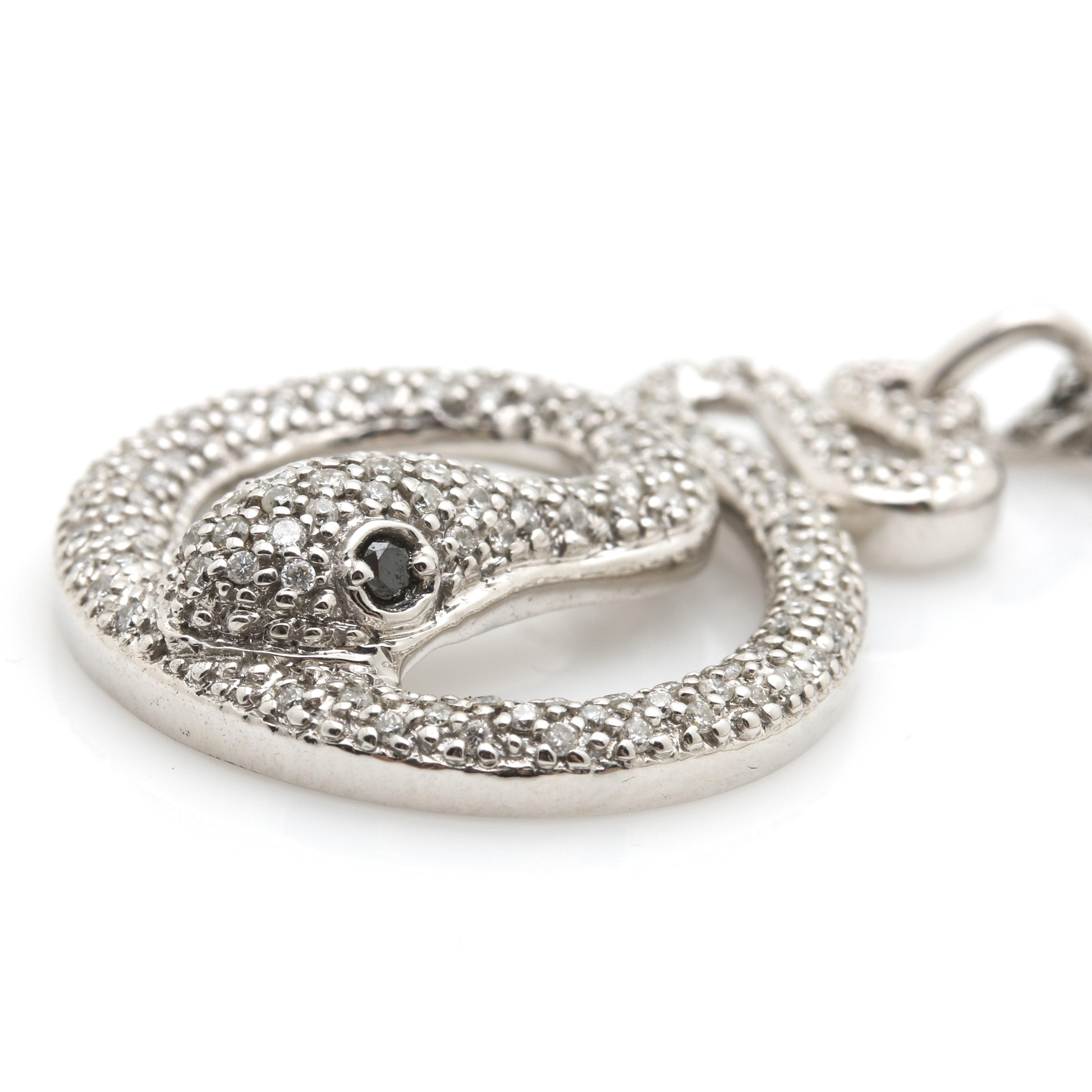 14K White Gold Diamond Serpent Pendant Necklace