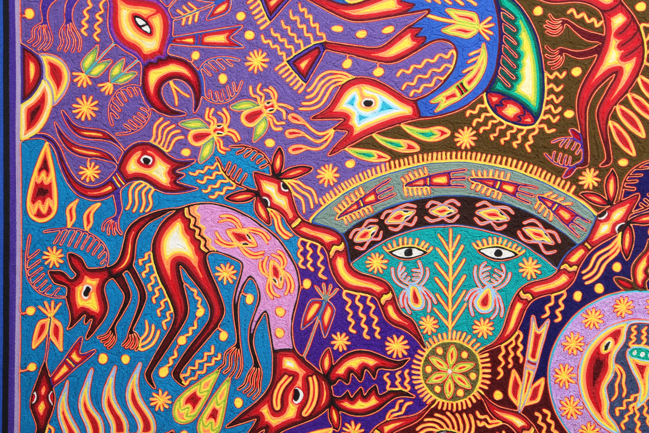 Jose Benitez Sanchez Mexican Huichol Folk Art Yarn Painting "The Rainbow"