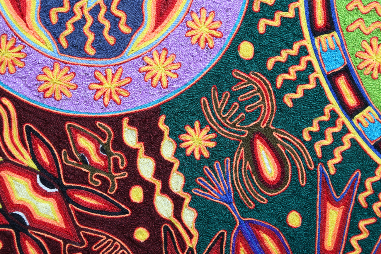 Jose Benitez Sanchez Mexican Huichol Folk Art Yarn Painting "The Rainbow"