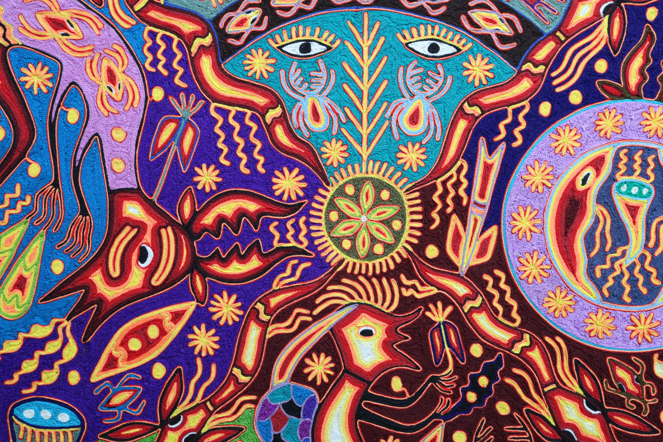 Jose Benitez Sanchez Mexican Huichol Folk Art Yarn Painting "The Rainbow"