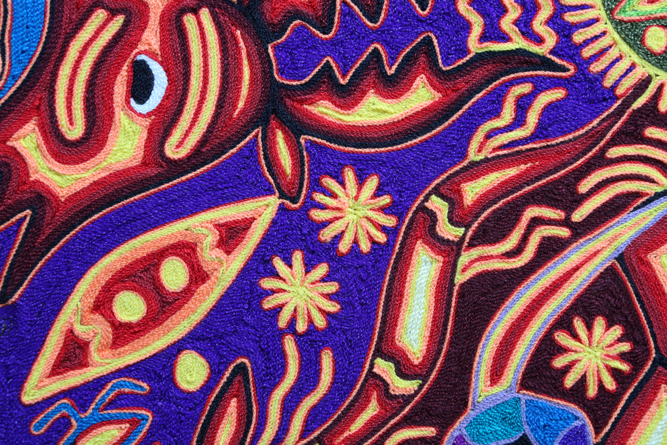 Jose Benitez Sanchez Mexican Huichol Folk Art Yarn Painting "The Rainbow"