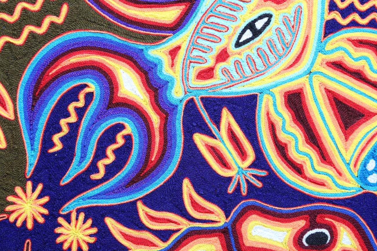 Jose Benitez Sanchez Mexican Huichol Folk Art Yarn Painting "The Rainbow"