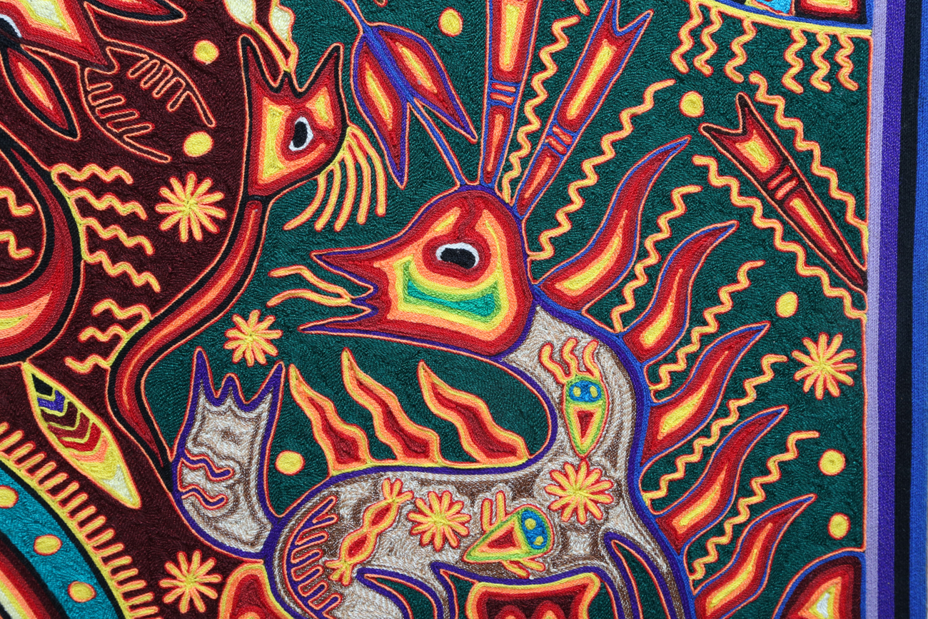 Jose Benitez Sanchez Mexican Huichol Folk Art Yarn Painting "The Rainbow"