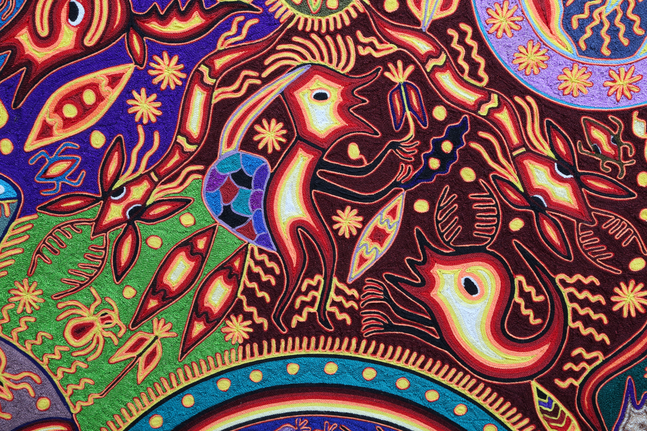 Jose Benitez Sanchez Mexican Huichol Folk Art Yarn Painting "The Rainbow"