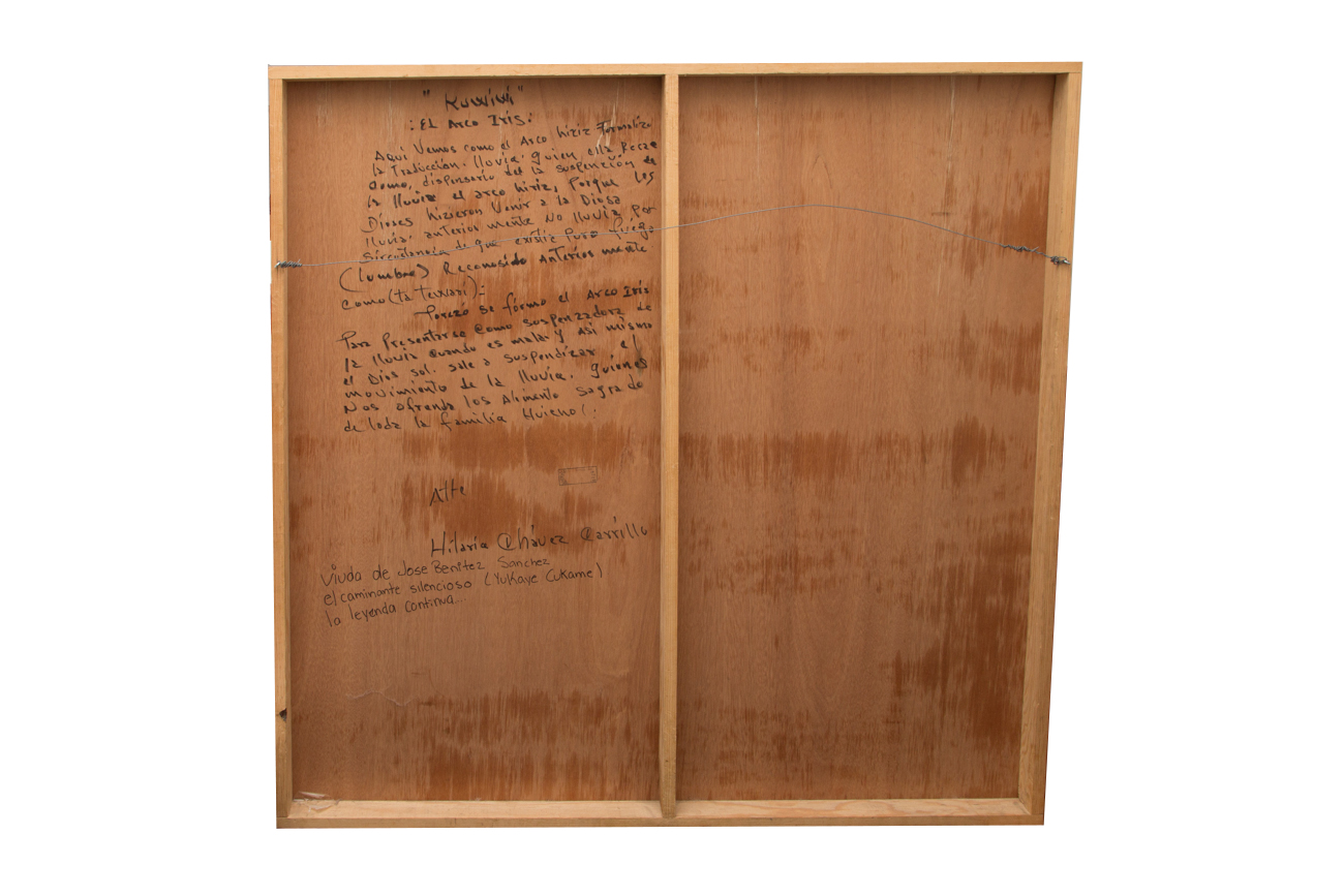 Jose Benitez Sanchez Mexican Huichol Folk Art Yarn Painting "The Rainbow"