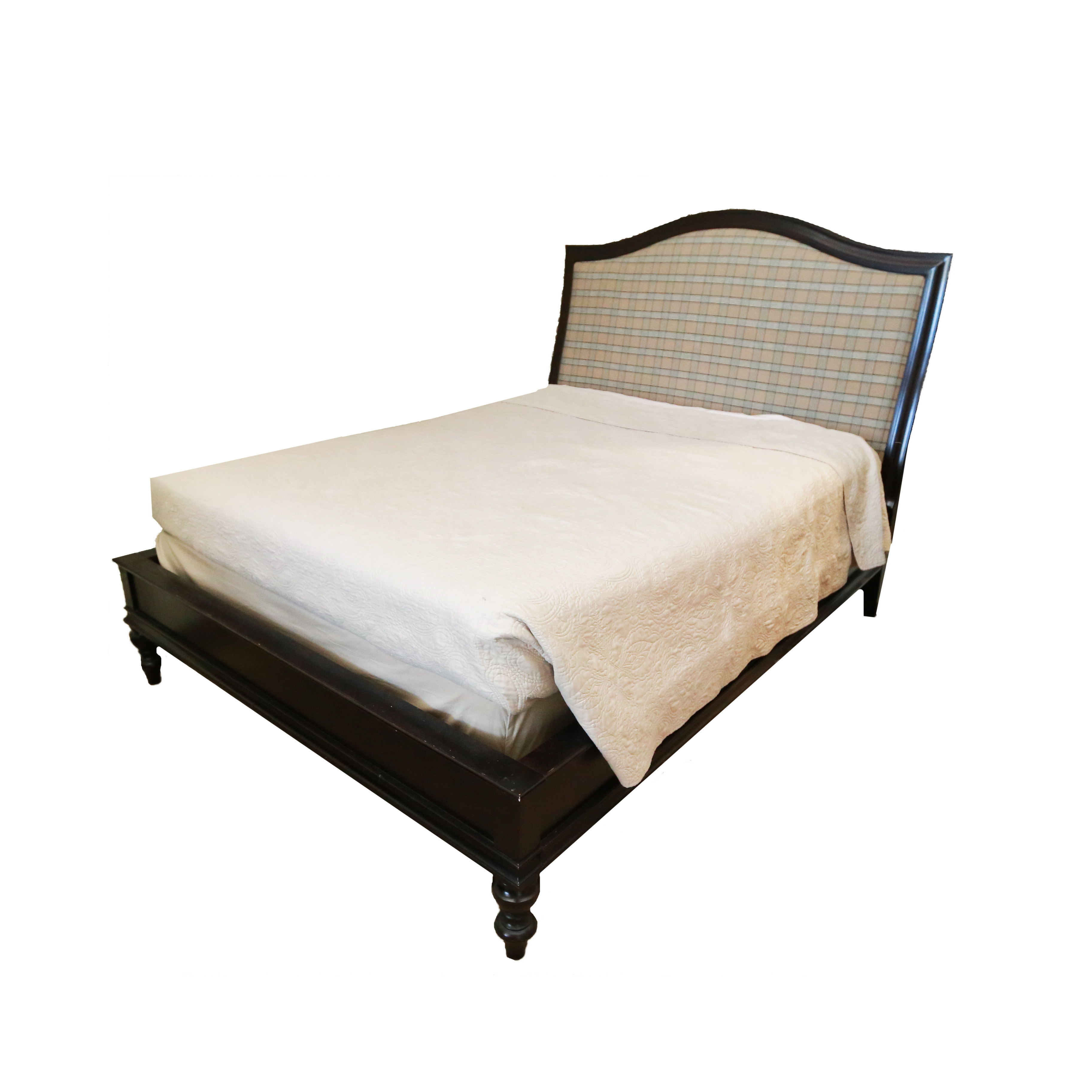 Queen Size Plaid Upholstered Headboard and Frame