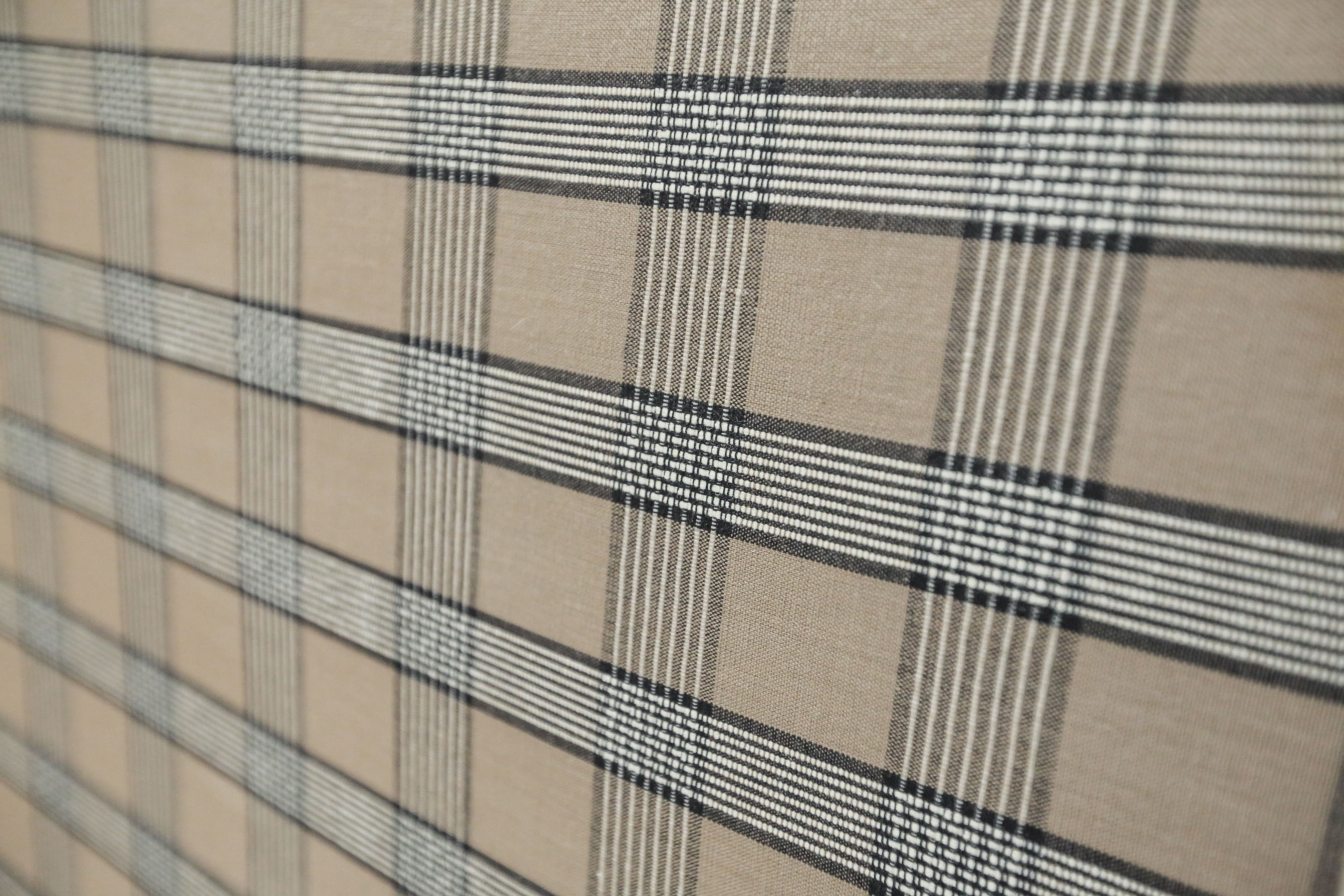 Queen Size Plaid Upholstered Headboard and Frame