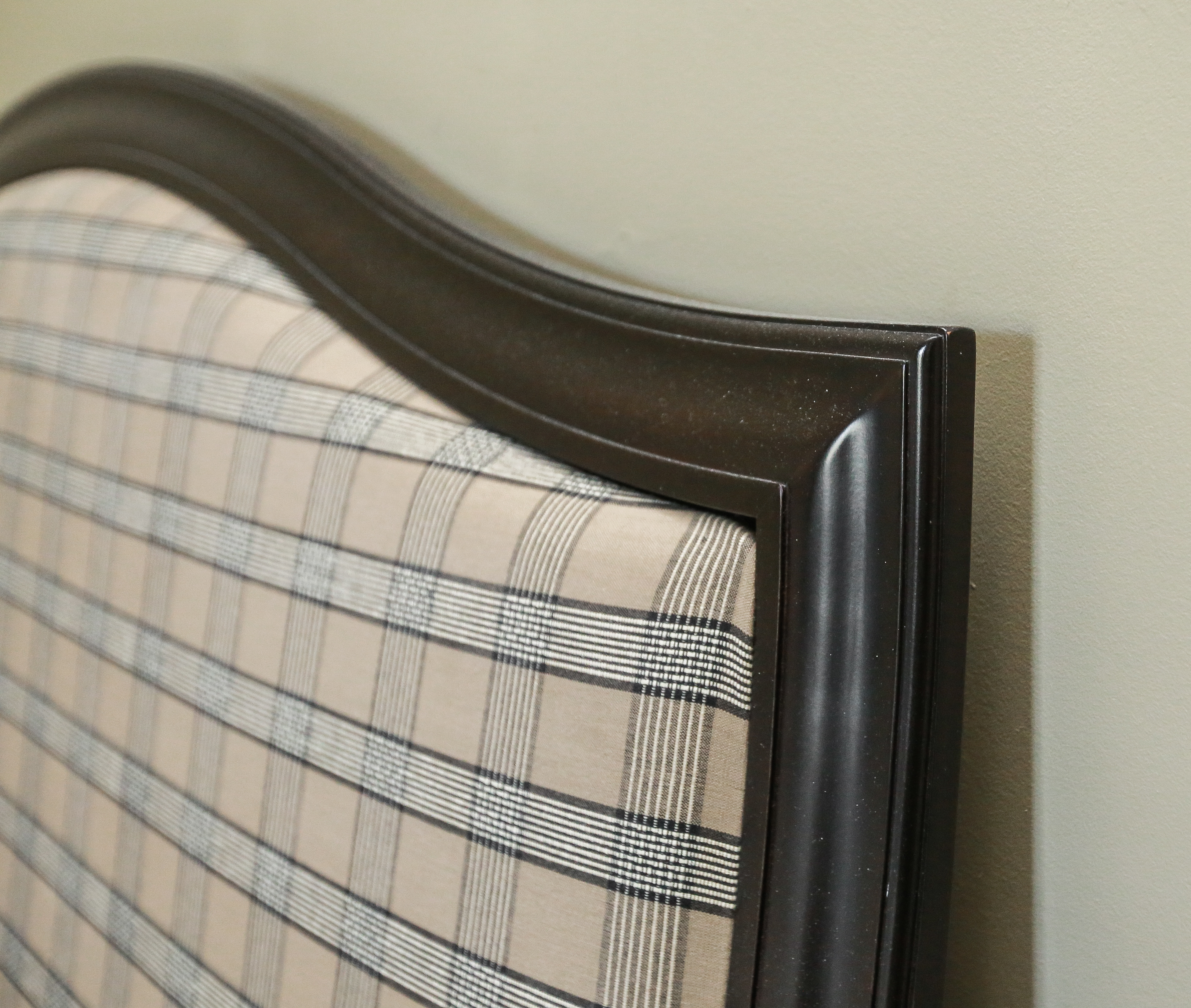 Queen Size Plaid Upholstered Headboard and Frame