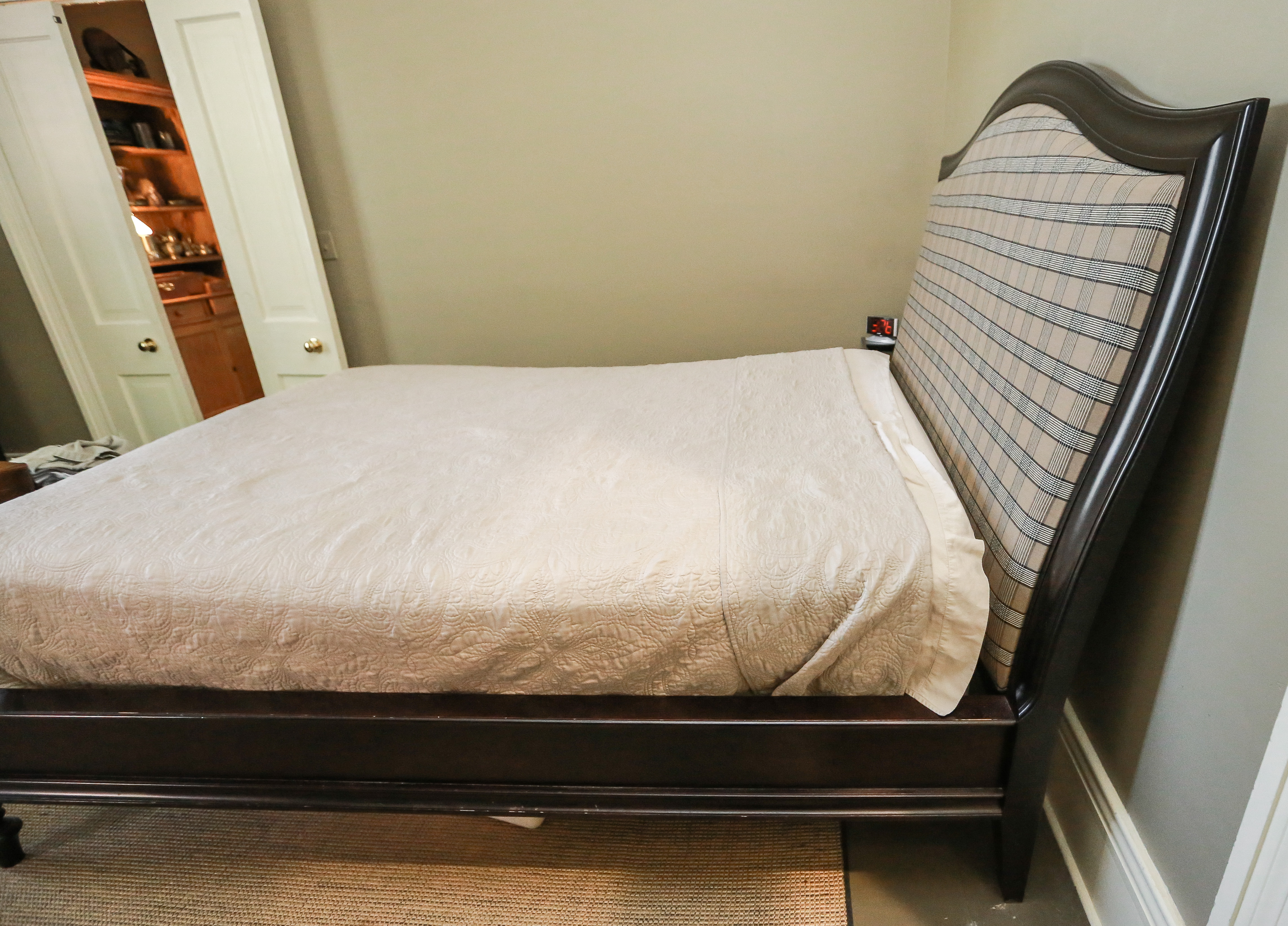 Queen Size Plaid Upholstered Headboard and Frame