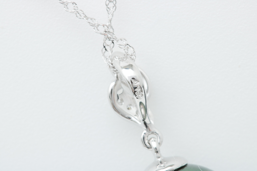 18K White Gold, Tahitian Pearl and Diamond Pendant with Chain