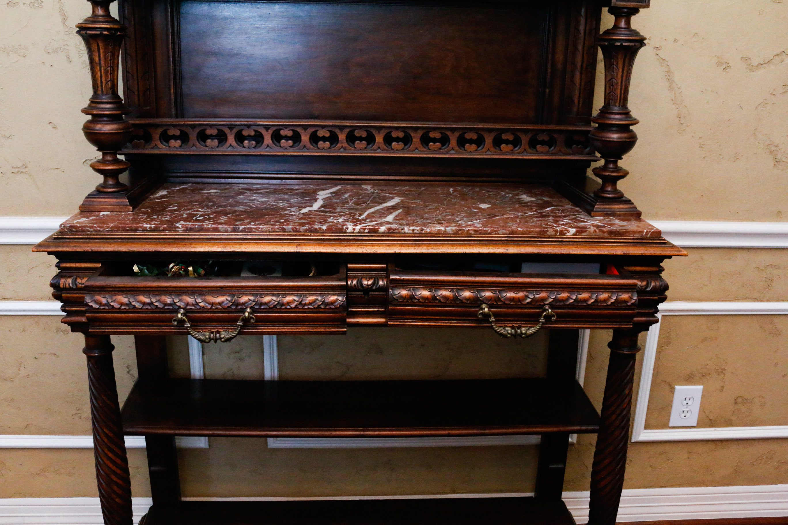 Antique Renaissance Revival Style Marble Top Server