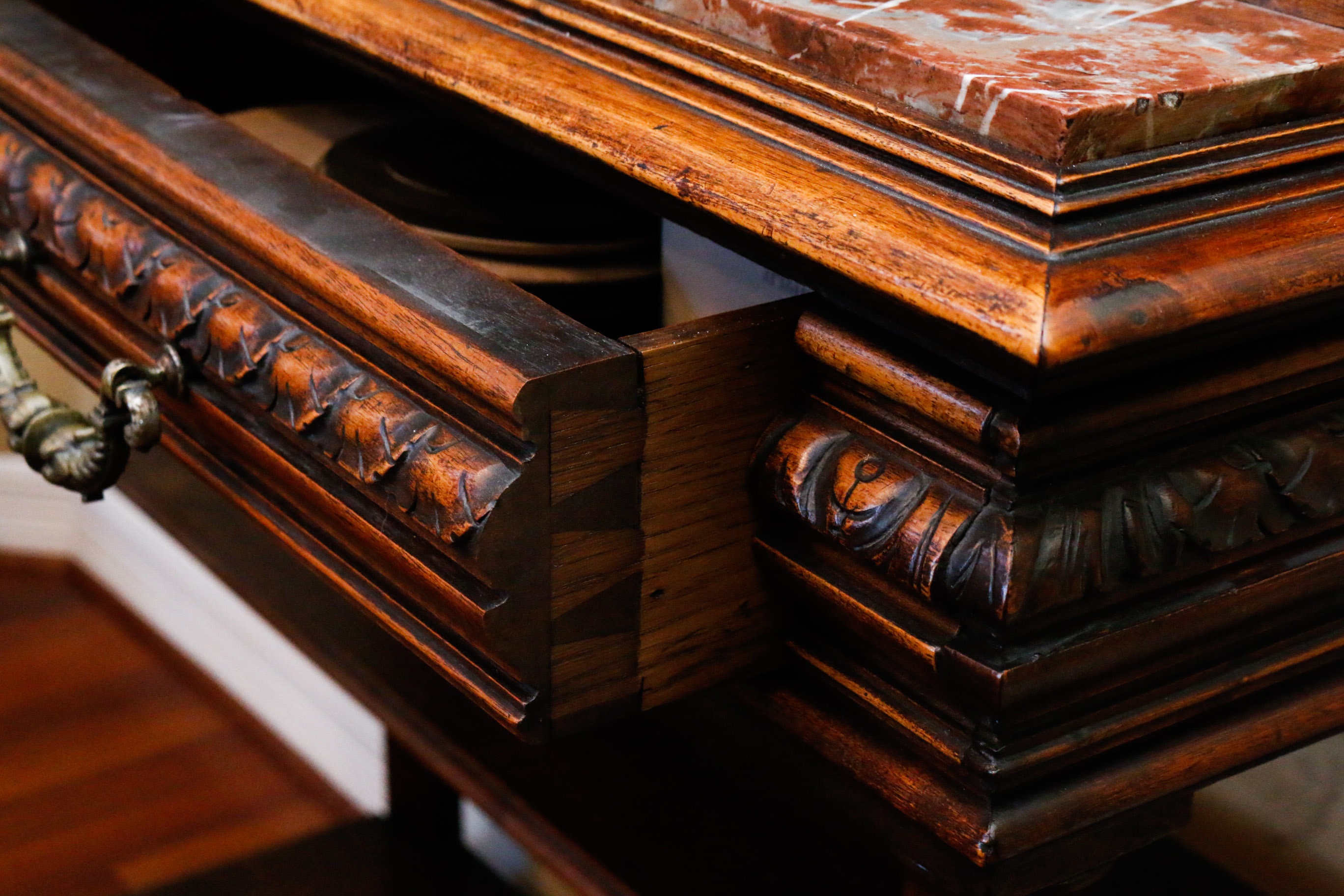 Antique Renaissance Revival Style Marble Top Server