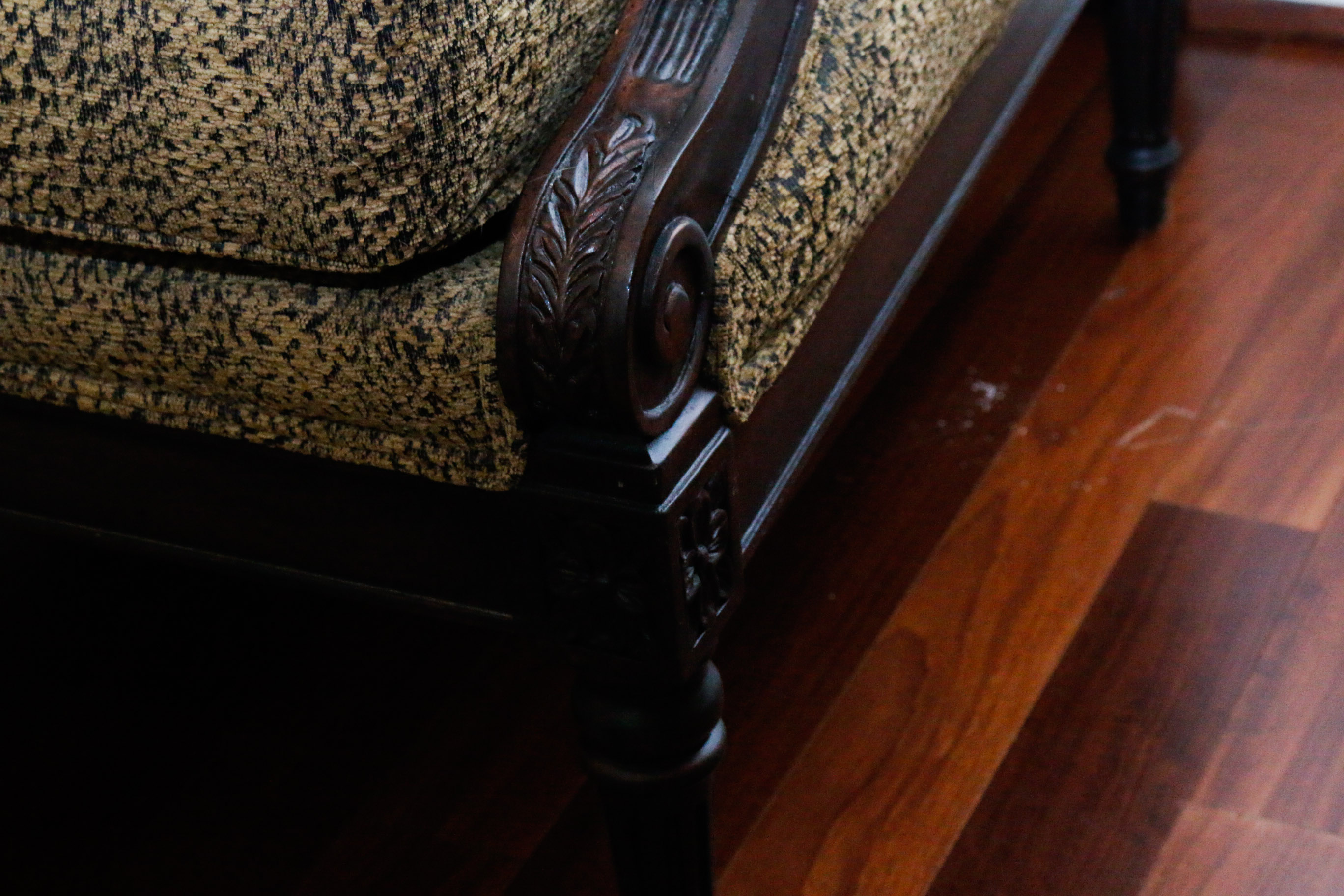 Wooden And Upholstered Arm Chair