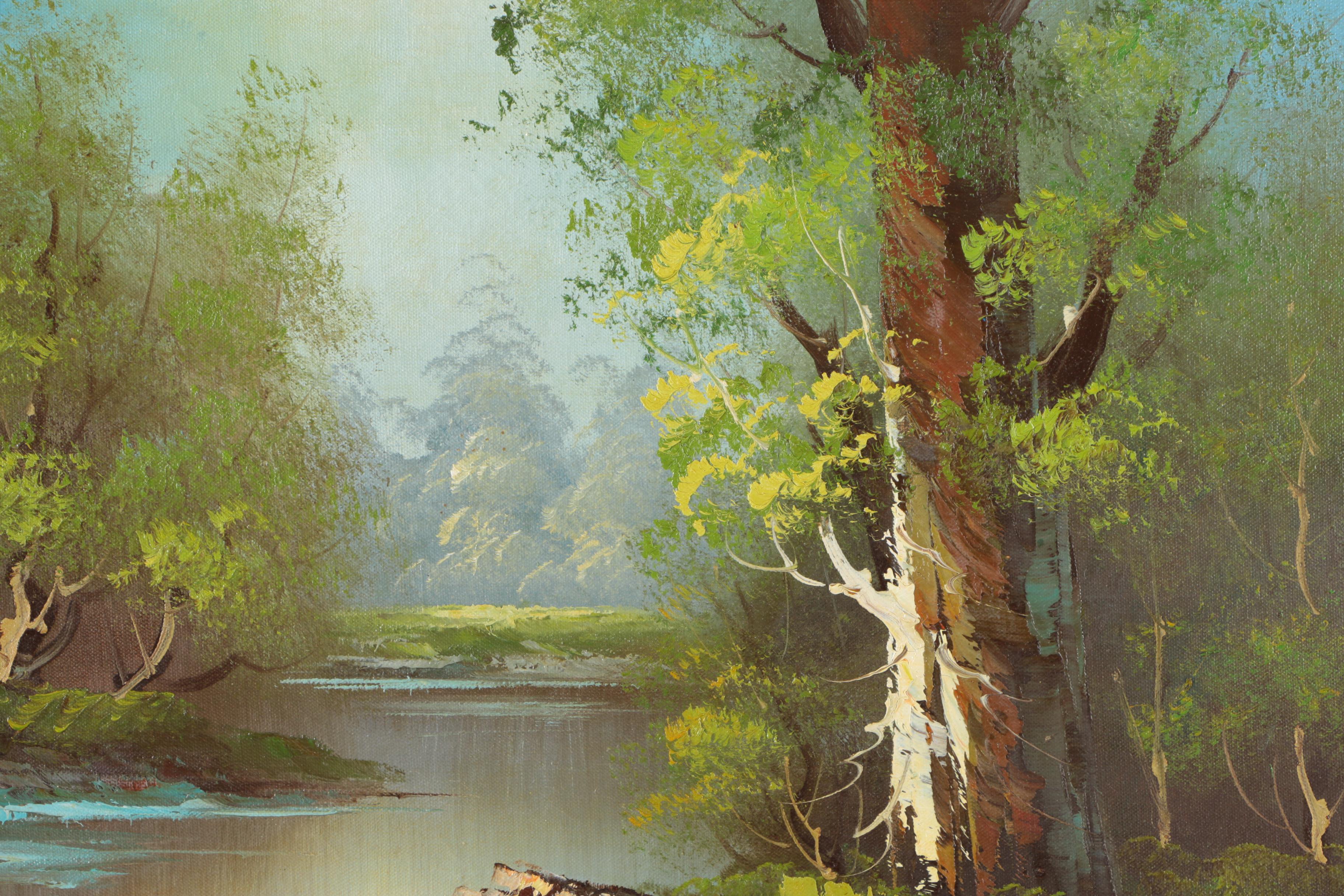 R. Farr Oil Painting on Canvas Woodland Canvas