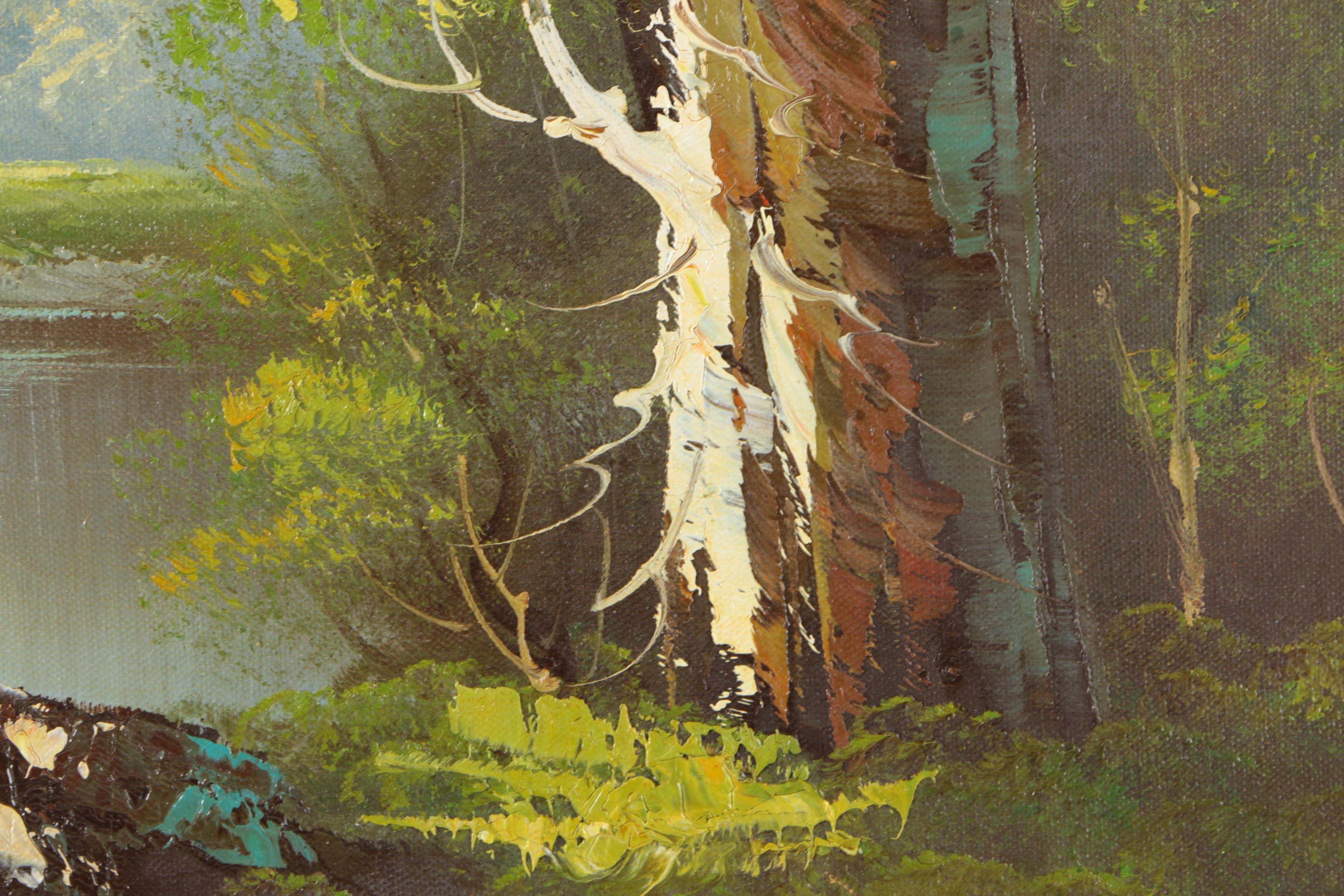 R. Farr Oil Painting on Canvas Woodland Canvas