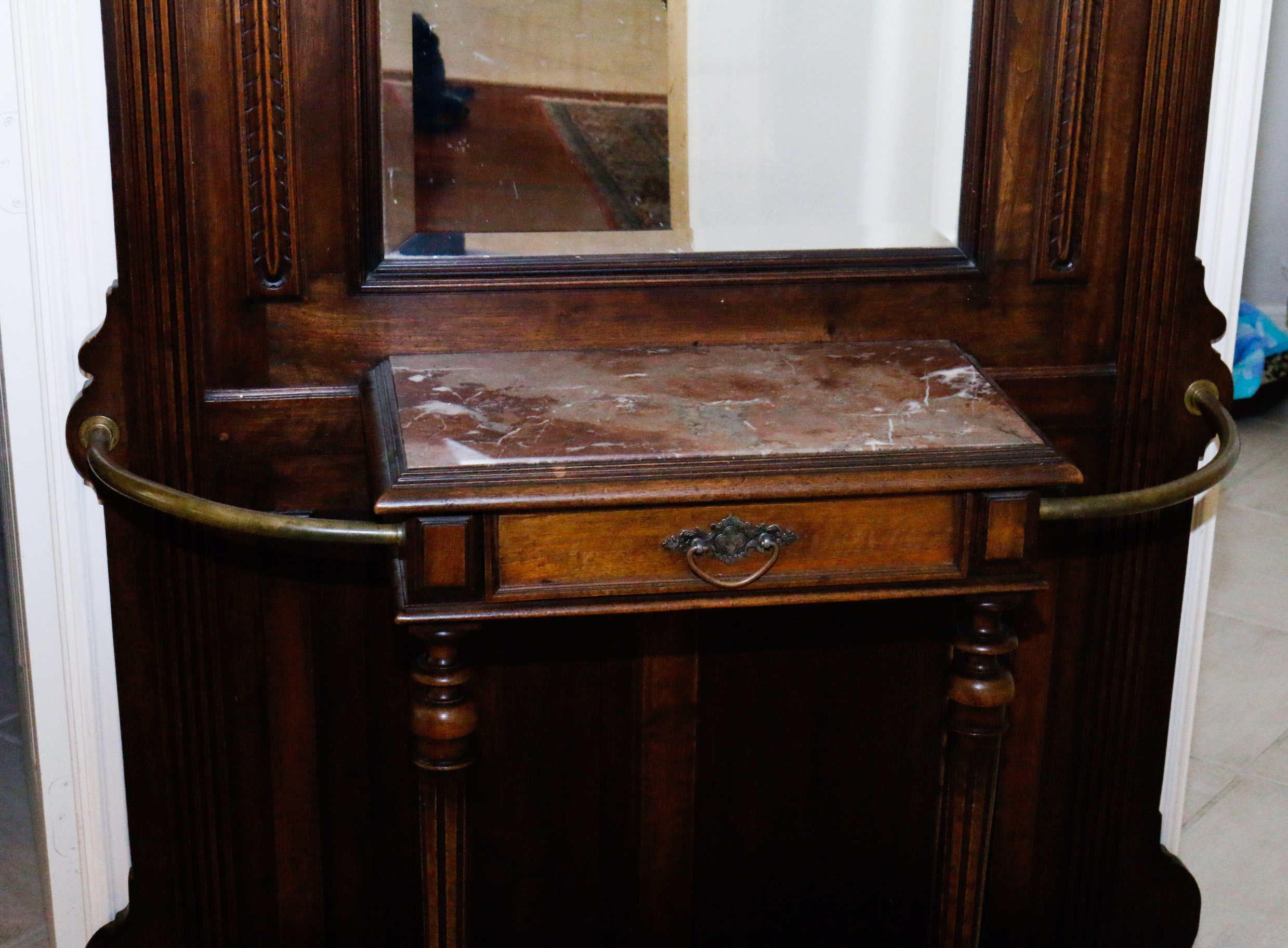 Antique French Wooden Hall Tree