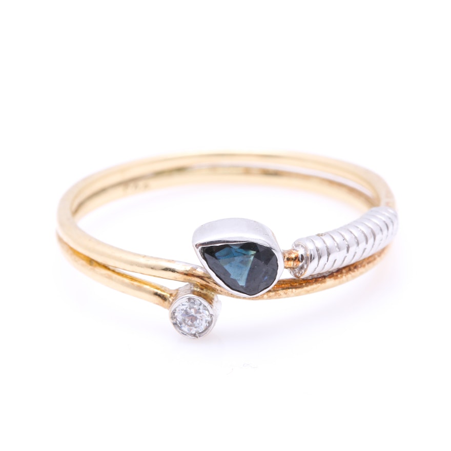 14K Yellow Gold Sapphire and Cubic Zirconia Ring