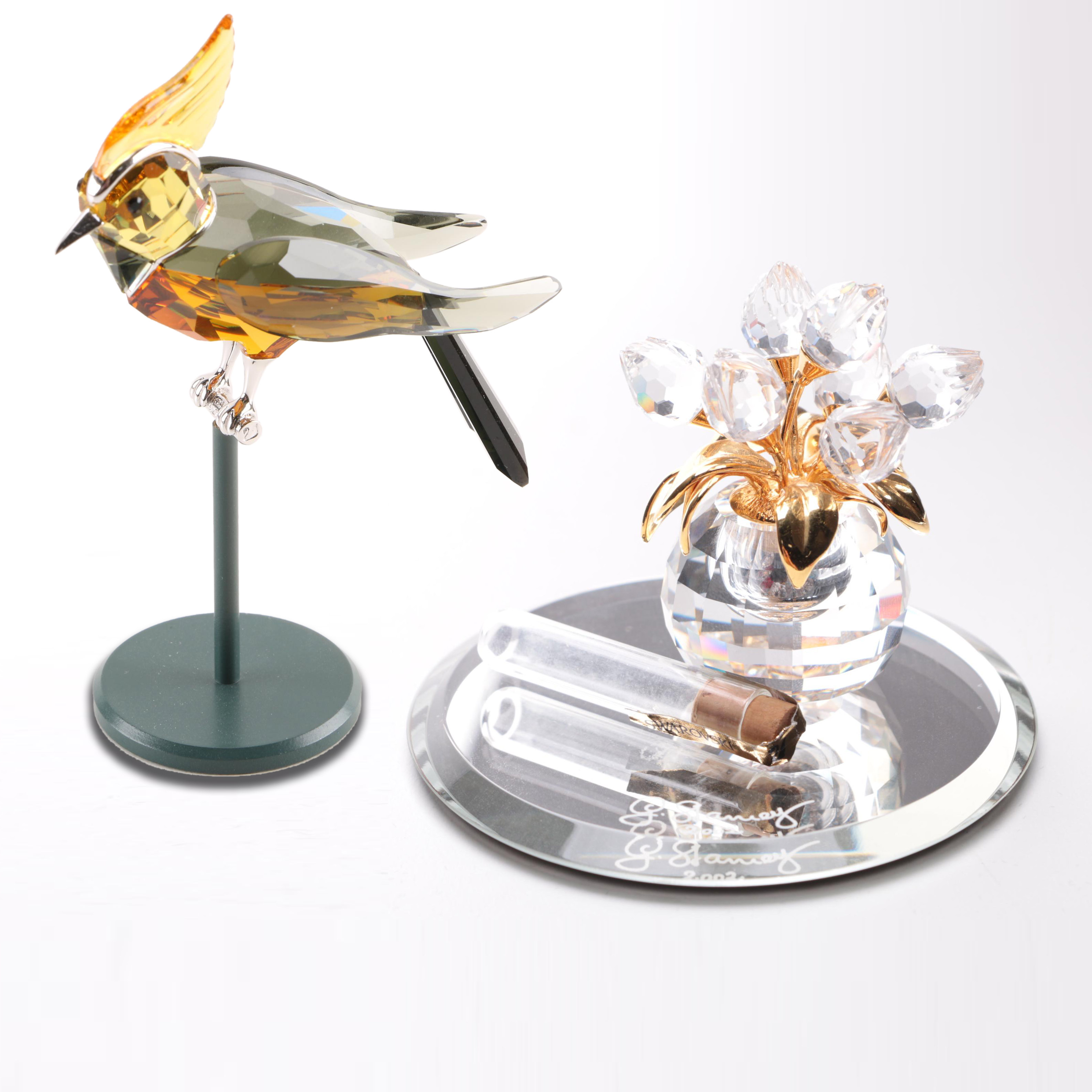 Swarovski Crystal Bird and Tulip Vase