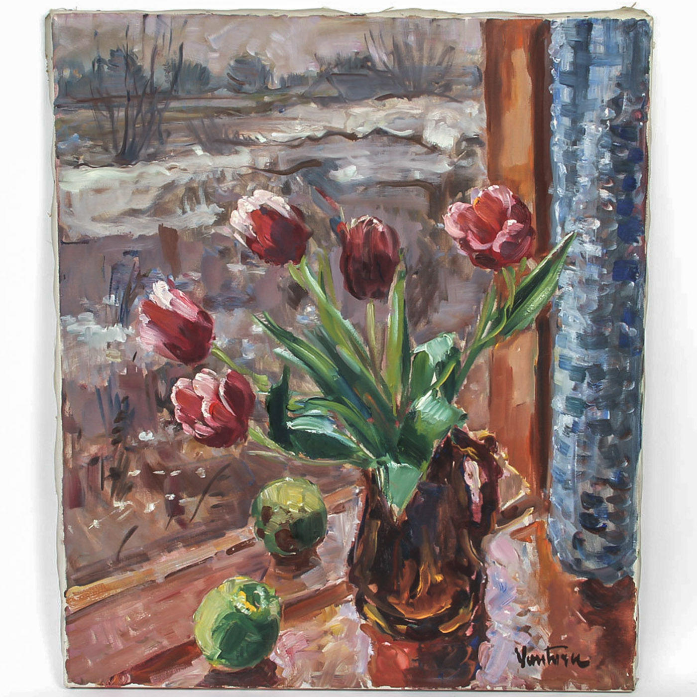 Mogens Christian Vantore Oil Painting on Canvas "Still Life of Tulips"