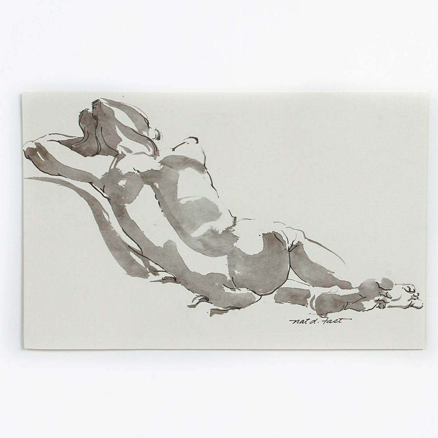 Nat Fast Ink Wash on Paper "Reclining Nude"