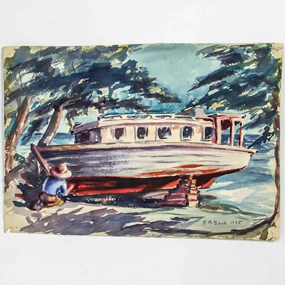 E.M. Bach Watercolor Painting on Paper "Caulking the Hull" E.M. Bach Watercolor Painting on Paper "Caulking the Hull"