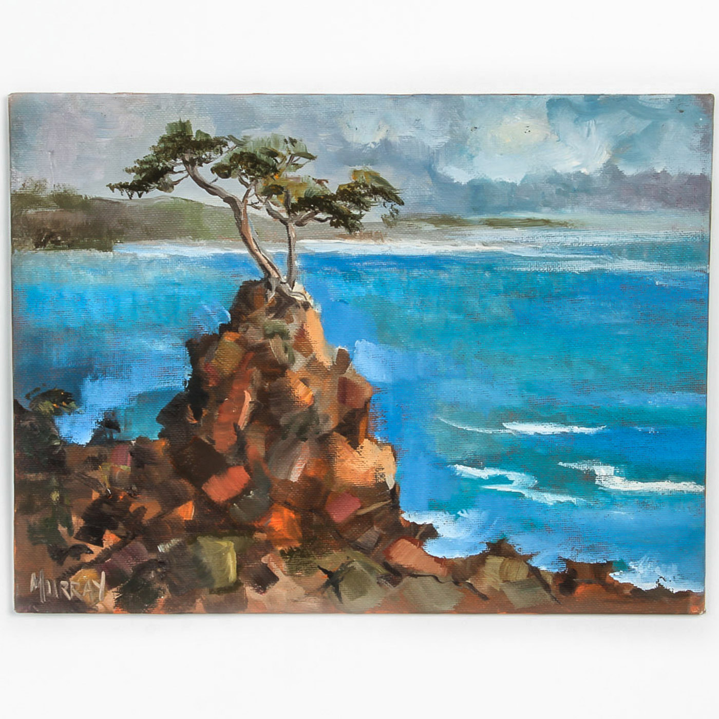 Kathleen Murray Oil Painting on Canvas Board "Lone Cypress Tree, Carmel"