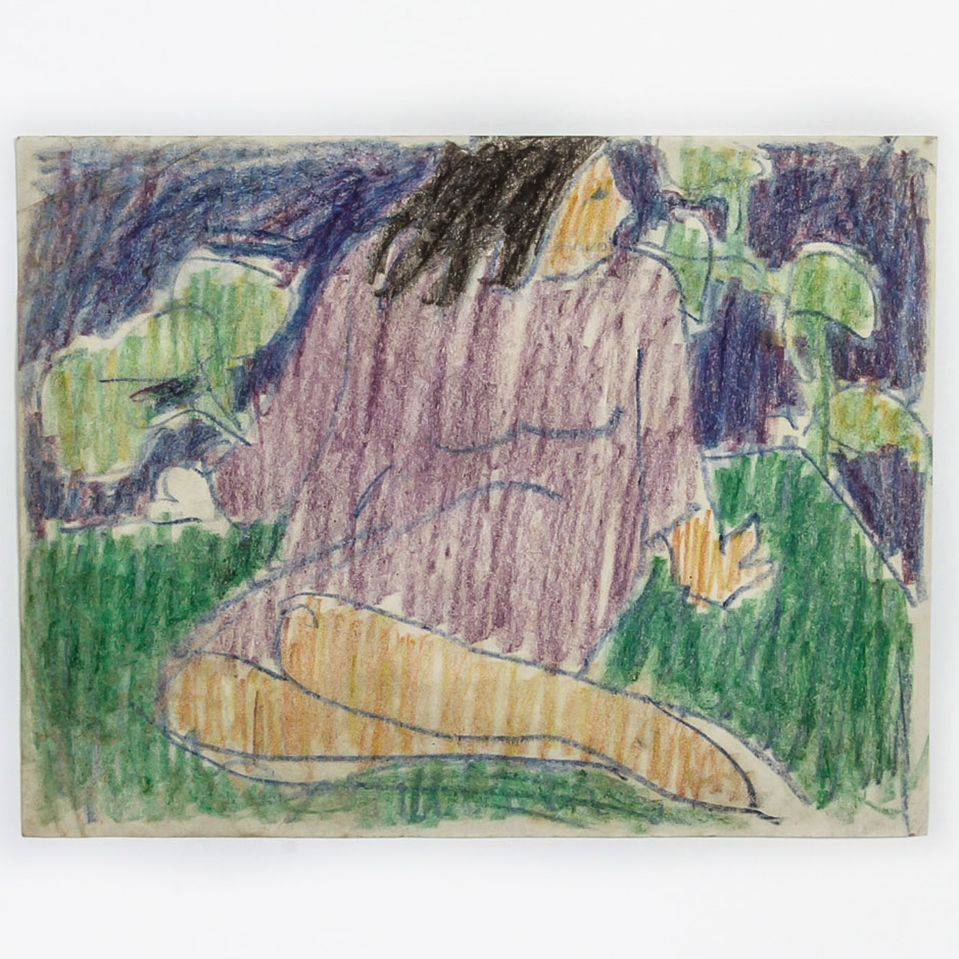 Victor Di Gesu Crayon Drawing on Paper "Woman Seated in Purple Dress"