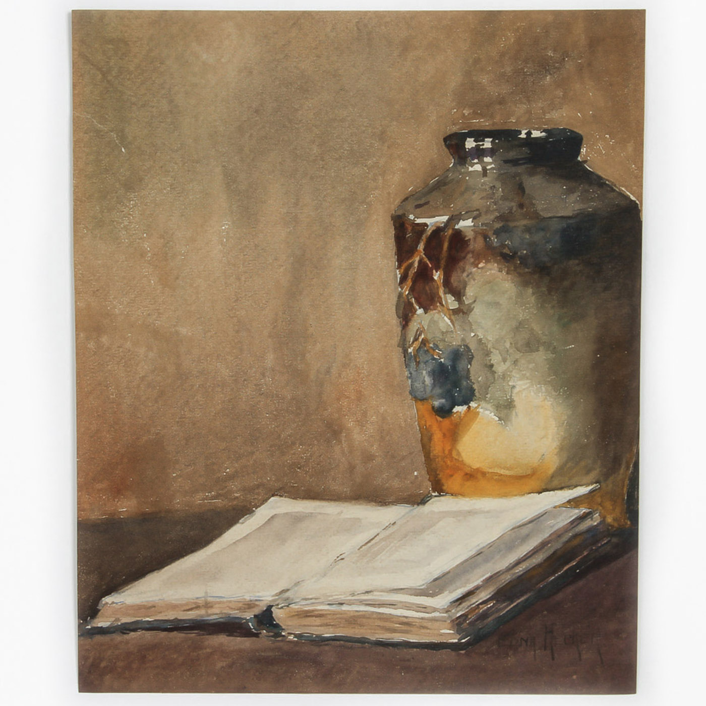 Edna Hecker Watercolor Painting on Paper "Still Life with Satsuma Vase"