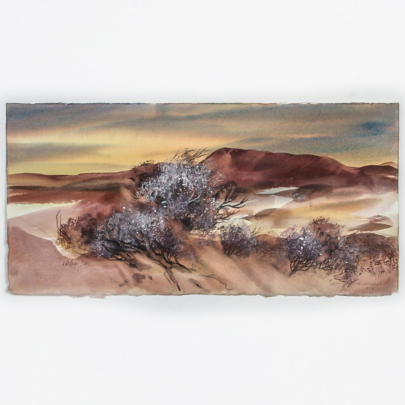 Kathryn Kaye Watercolor and Gouache Painting on Arches Paper "Desert Sunset"