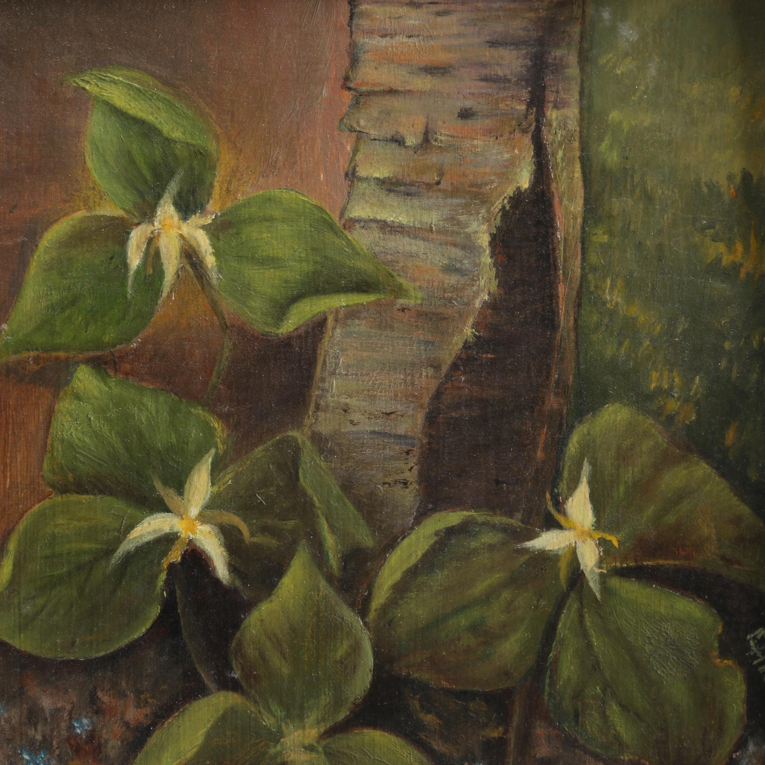 E. Harret Oil Painting on Canvas Board of Flowers