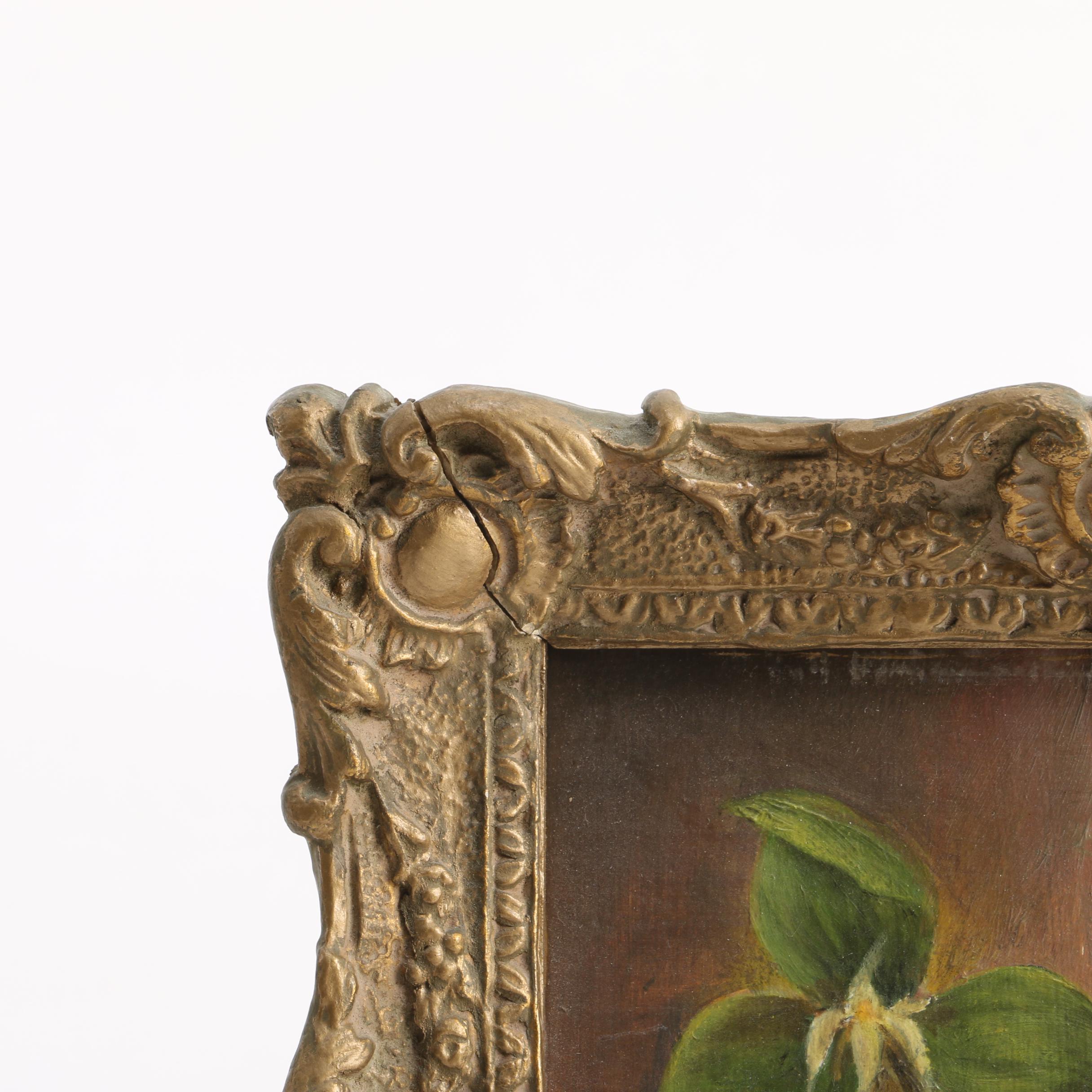 E. Harret Oil Painting on Canvas Board of Flowers