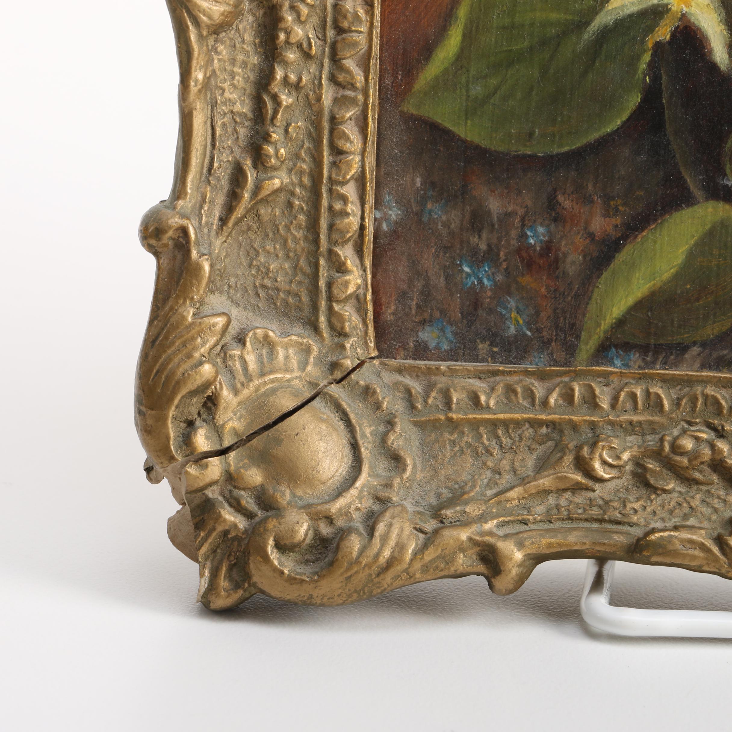 E. Harret Oil Painting on Canvas Board of Flowers