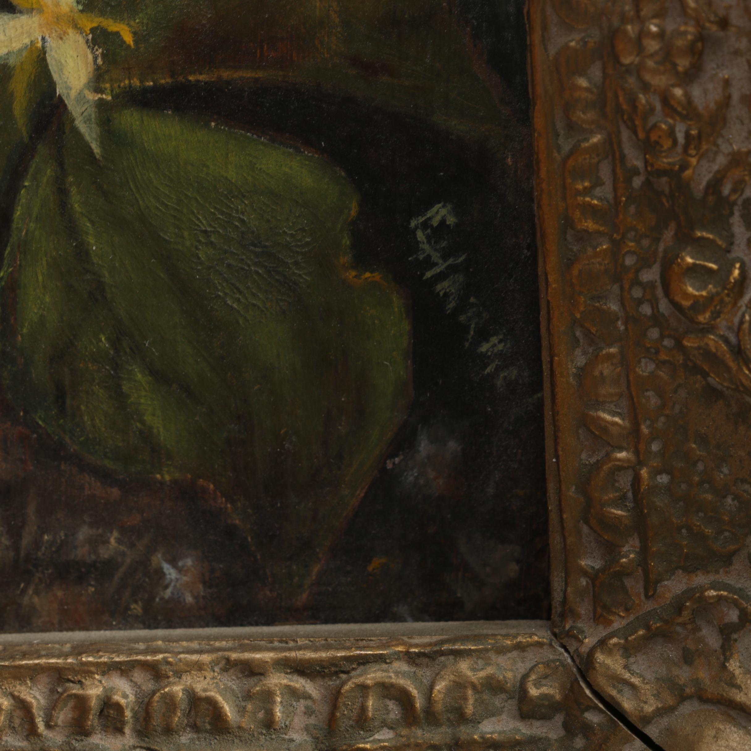 E. Harret Oil Painting on Canvas Board of Flowers