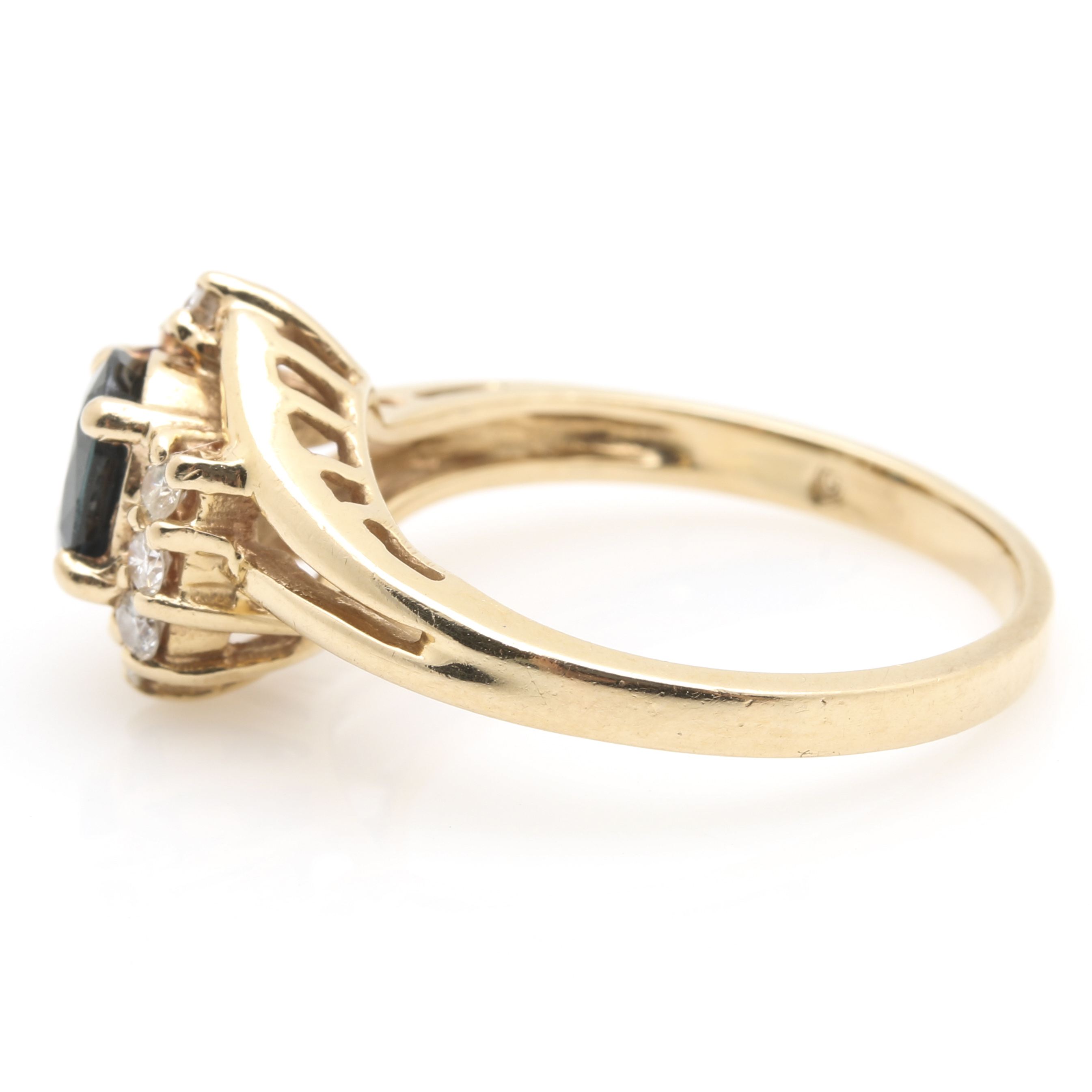 14K Yellow Gold Sapphire and Diamond Ring